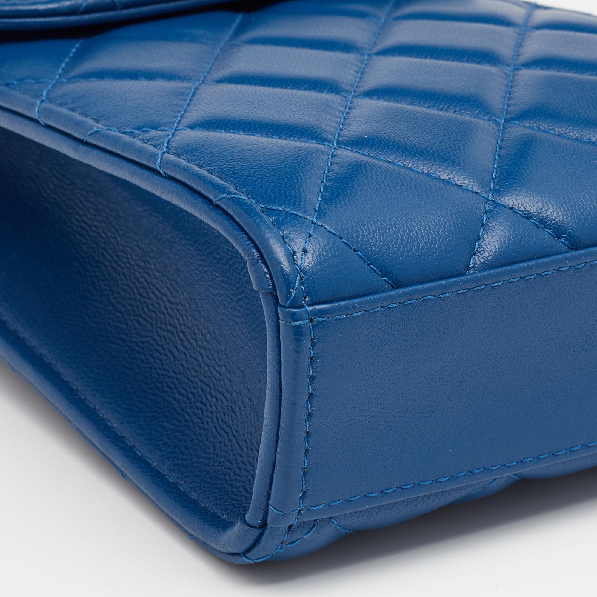 Women's Chanel Blue Quilted Leather Pearl Crush Phone Holder Crossbody Bag