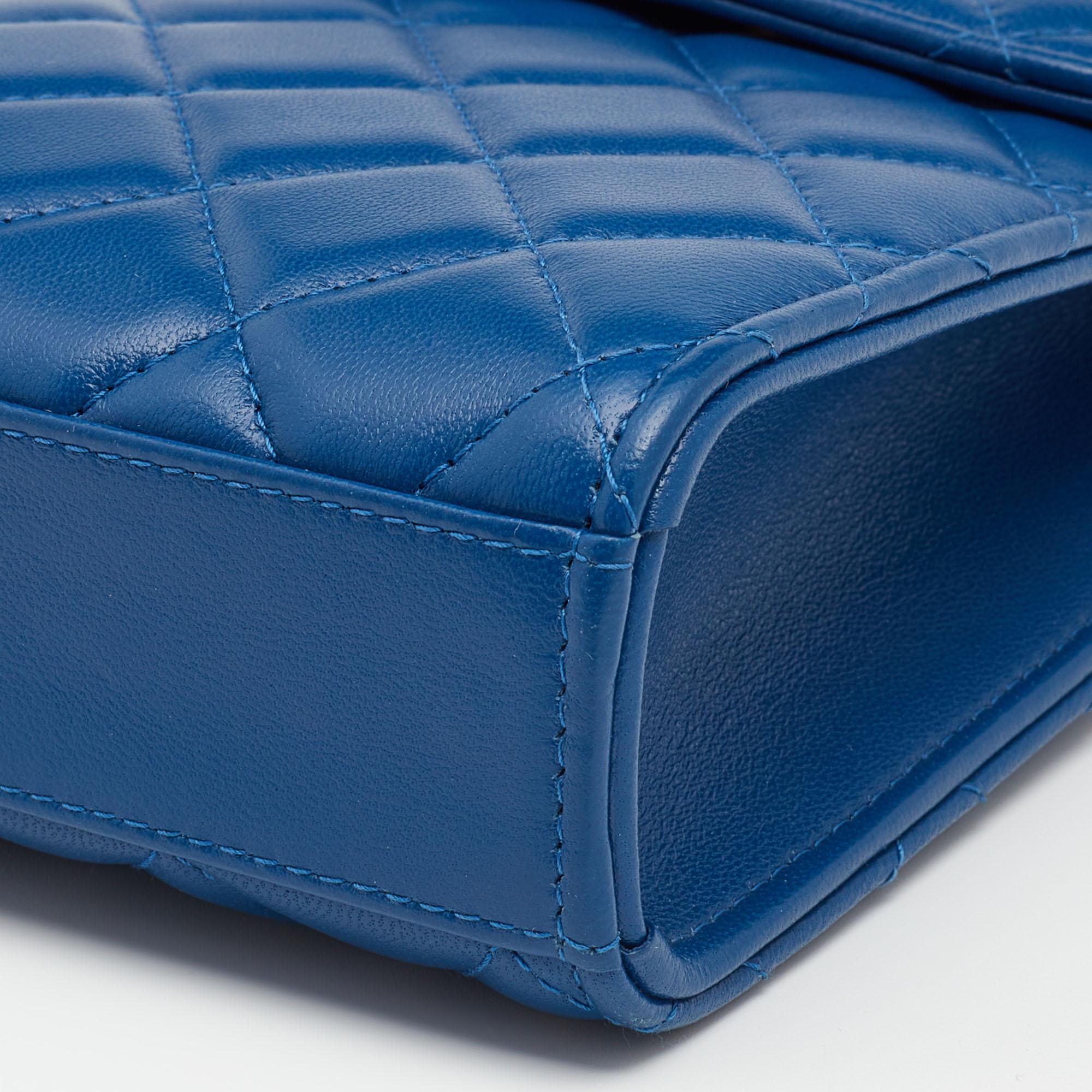 Chanel Blue Quilted Leather Pearl Crush Phone Holder Crossbody Bag 1