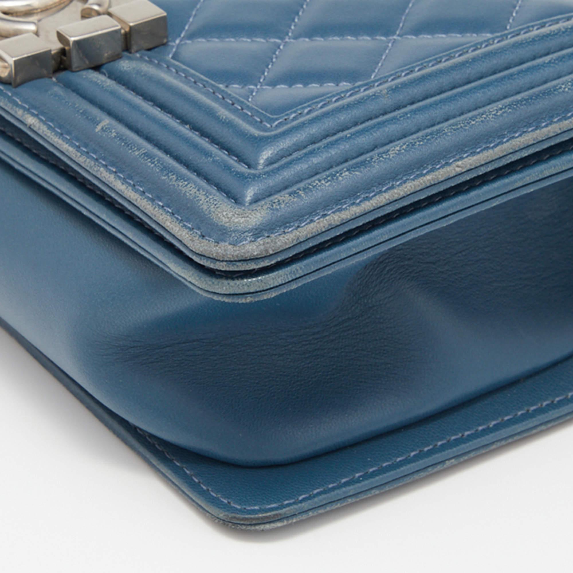 Chanel Blue Quilted Leather Small Boy Flap Bag For Sale at 1stDibs