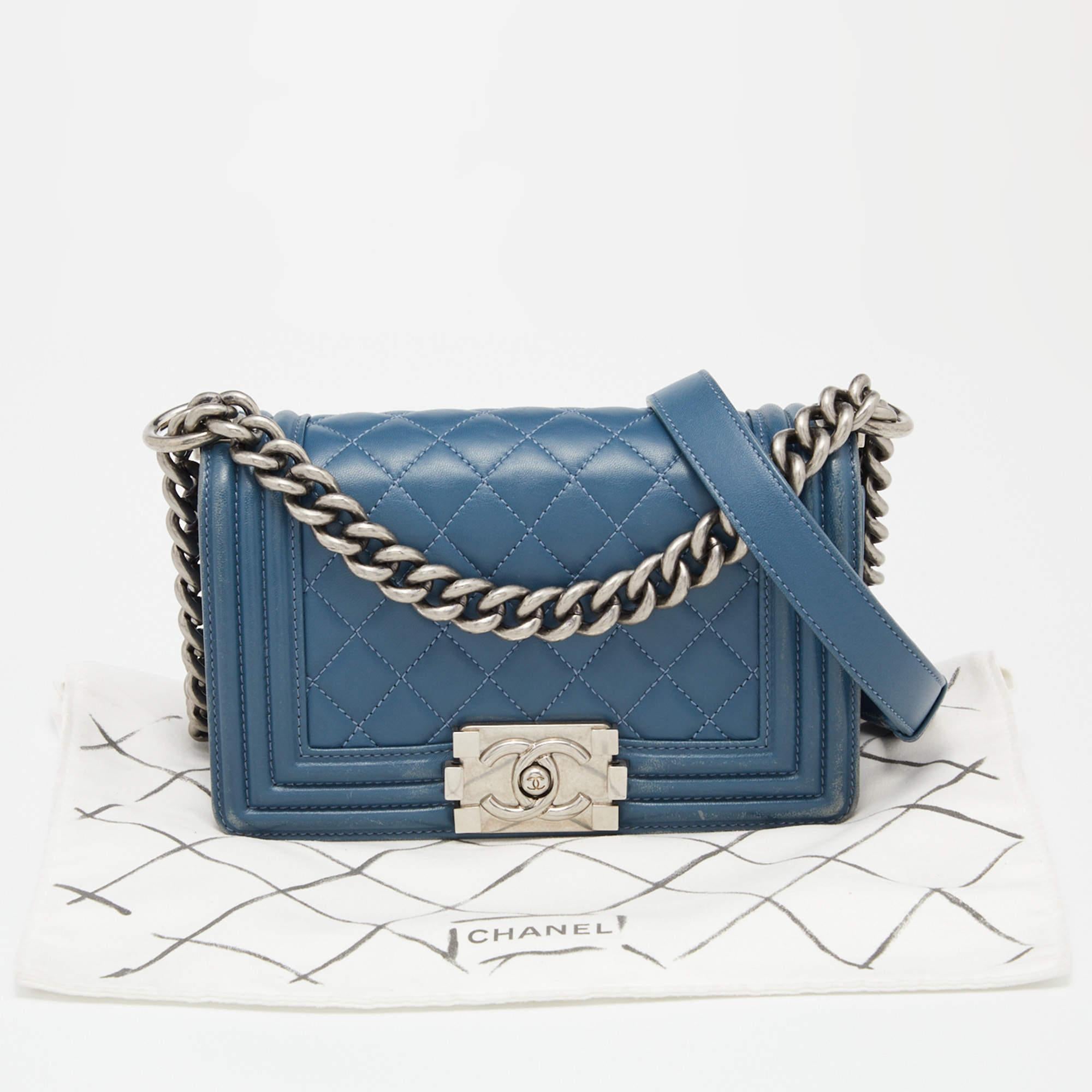 Chanel Blue Quilted Leather Small Boy Flap Bag For Sale at 1stDibs