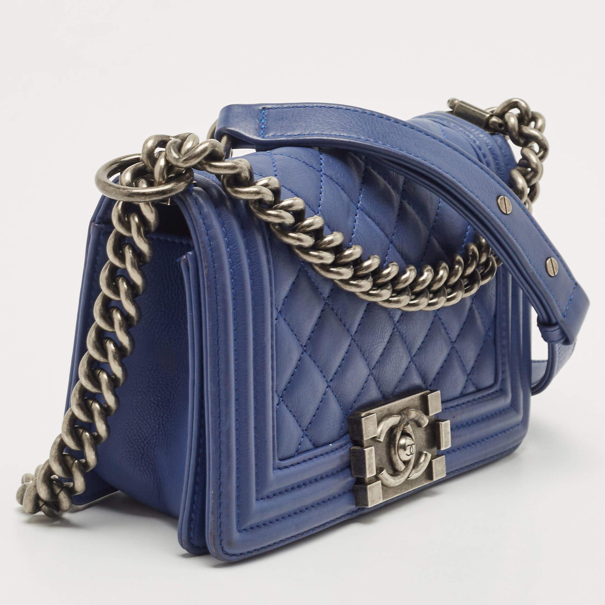 Chanel Blue Quilted Leather Small Boy Flap Bag 2