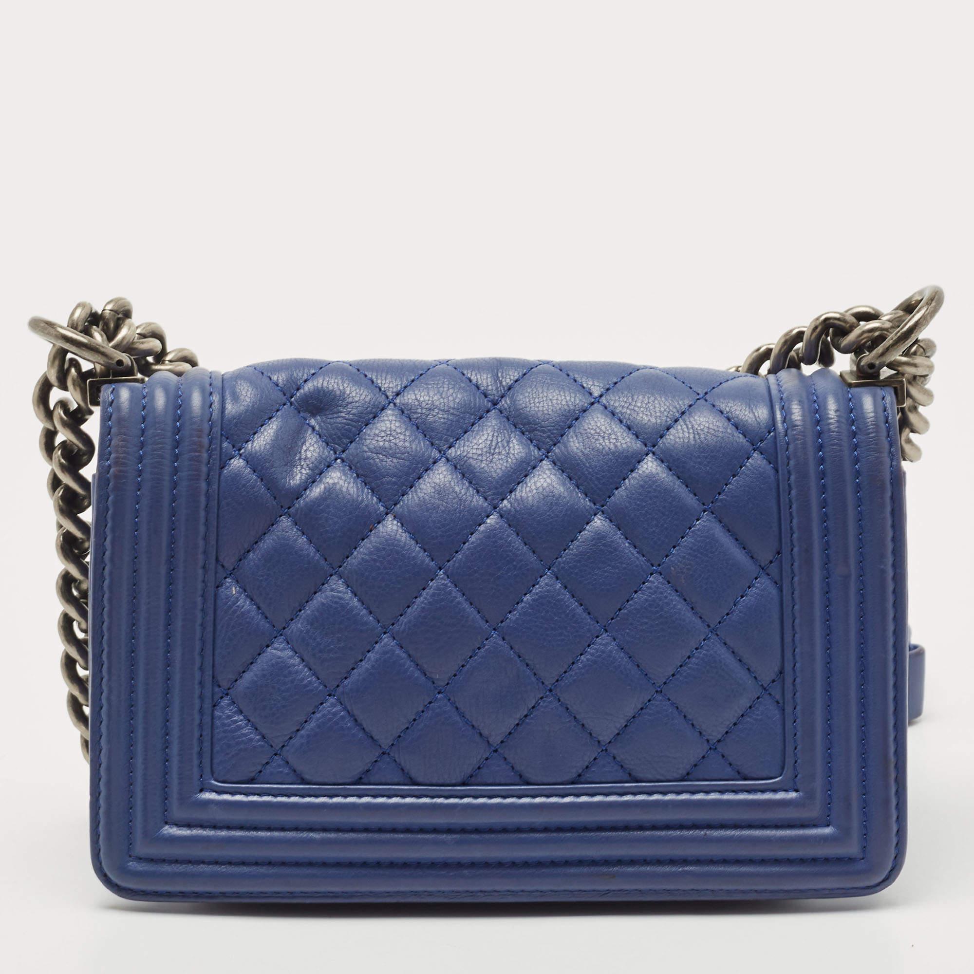 Chanel Blue Quilted Leather Small Boy Flap Bag 3