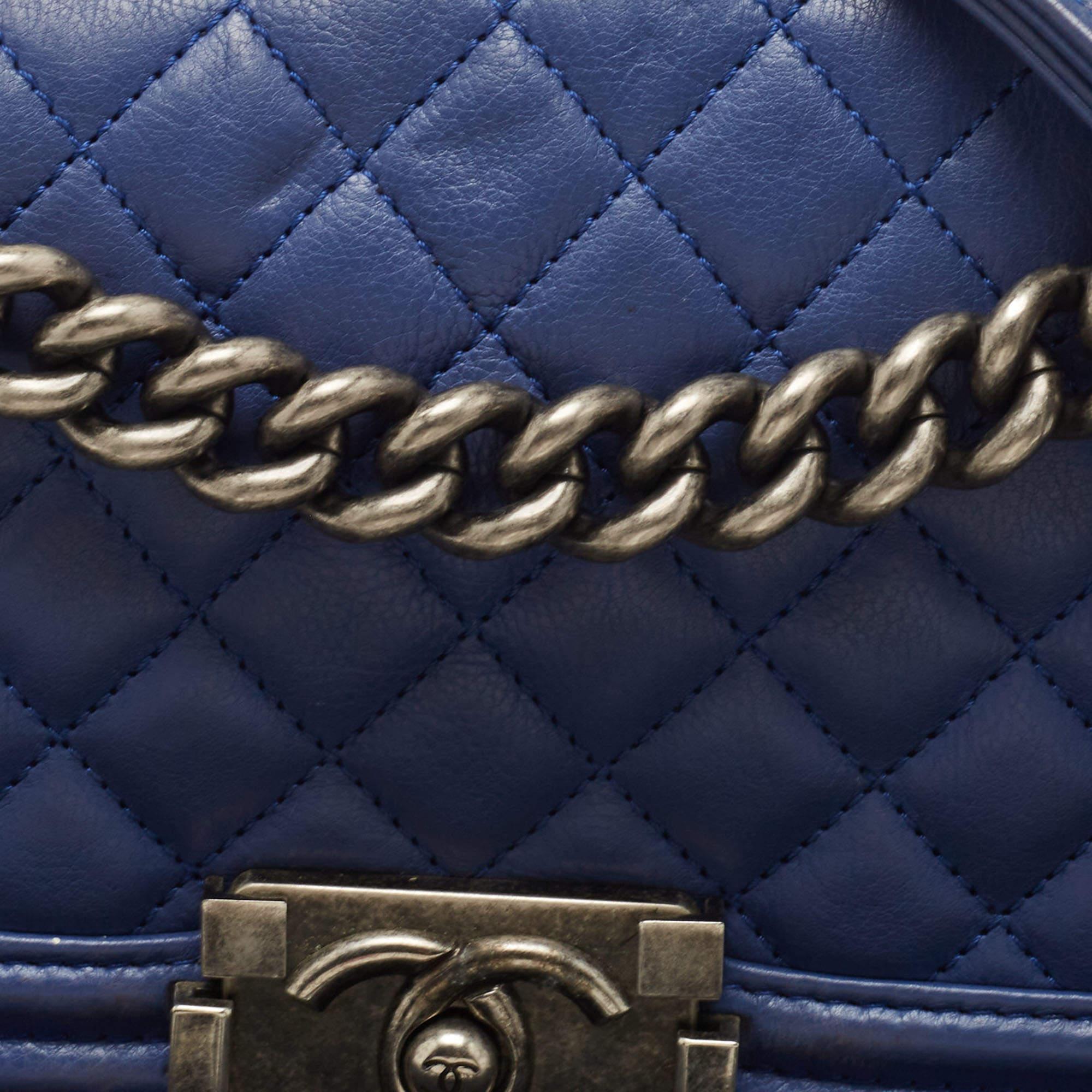 Chanel Blue Quilted Leather Small Boy Flap Bag 4