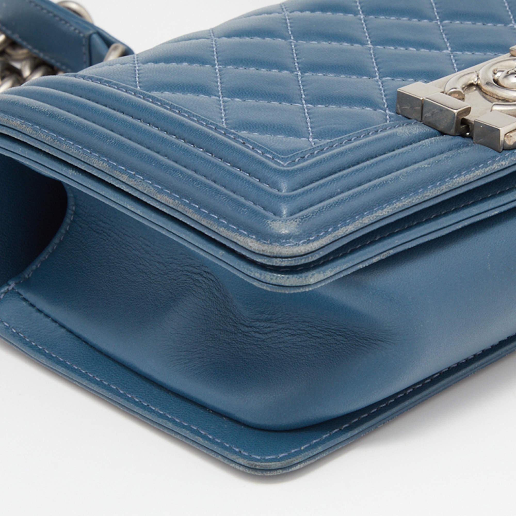 Chanel Blue Quilted Leather Small Boy Flap Bag For Sale at 1stDibs