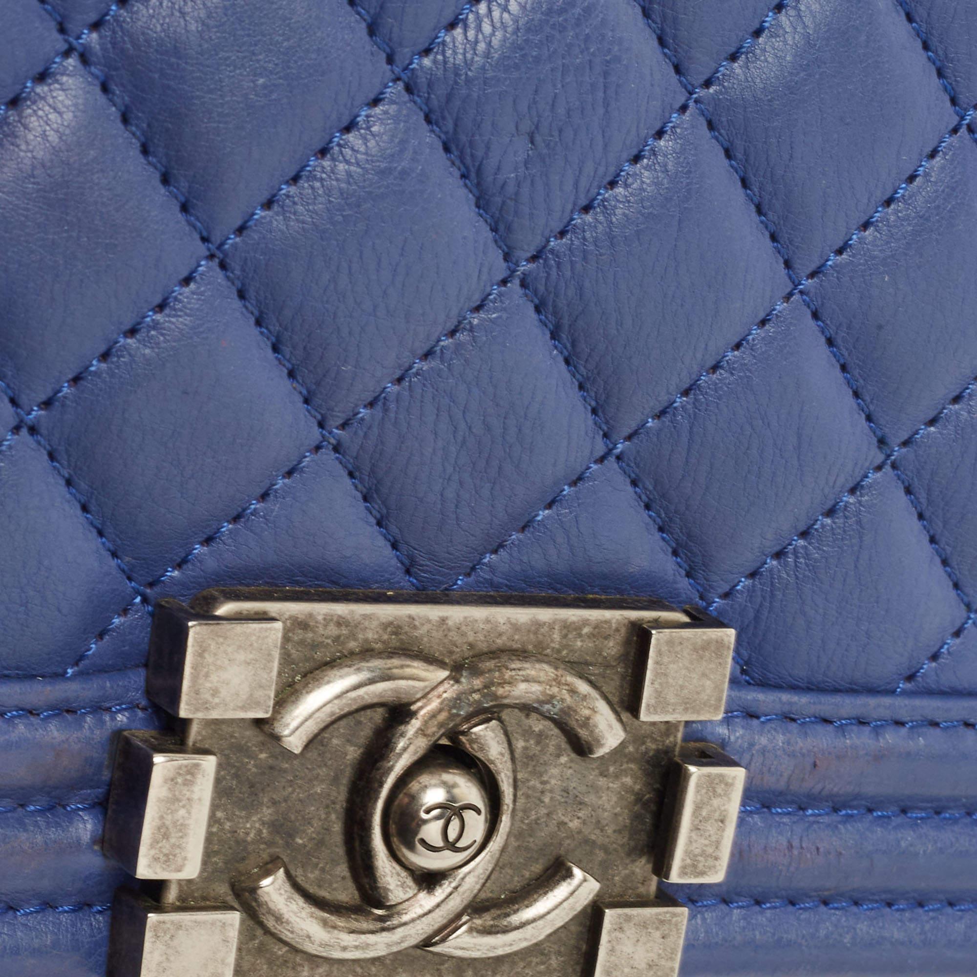 Chanel Blue Quilted Leather Small Boy Flap Bag 5