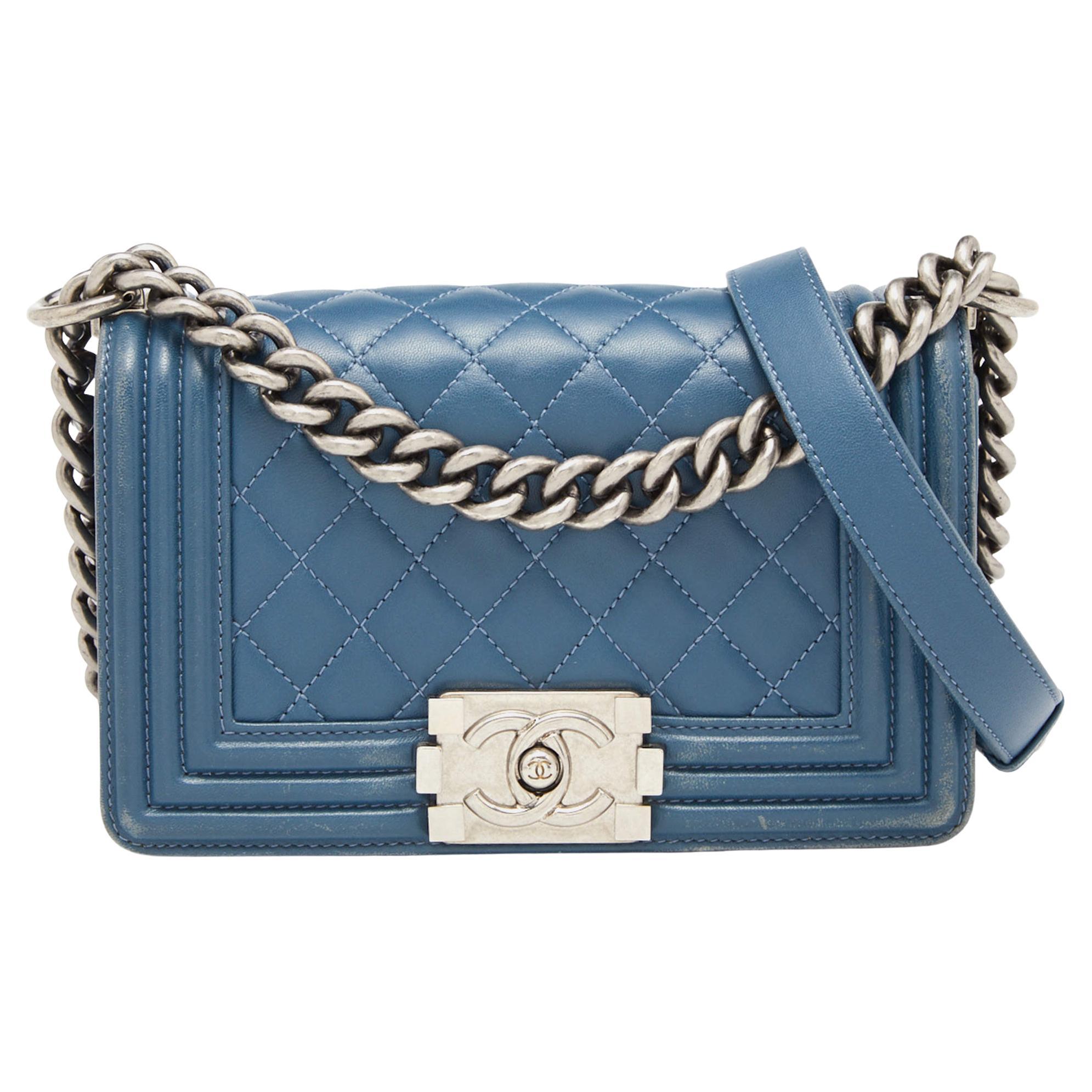 Chanel Blue Quilted Leather Small Boy Flap Bag For Sale at 1stDibs