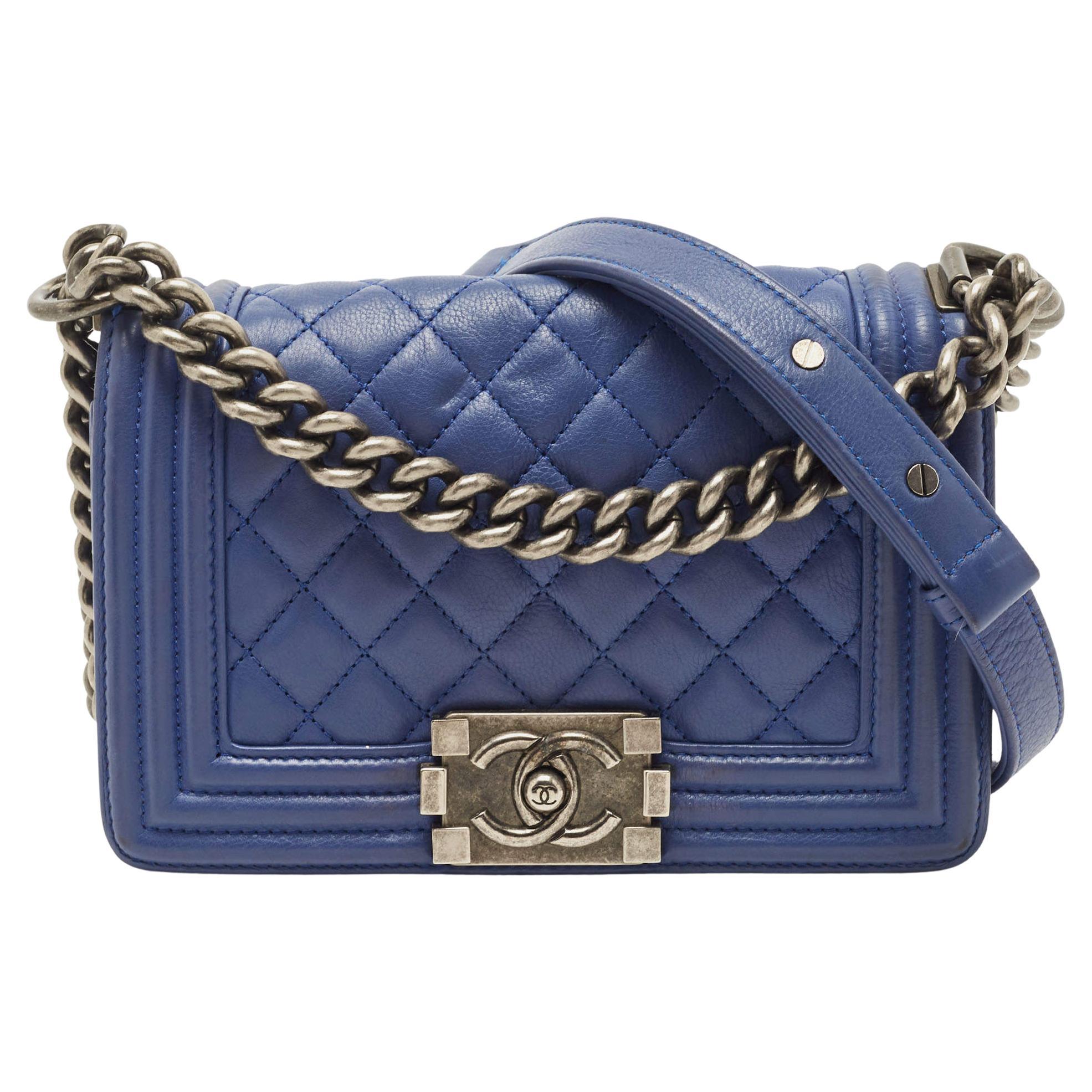 Chanel Blue Quilted Leather Small Boy Flap Bag For Sale at 1stDibs