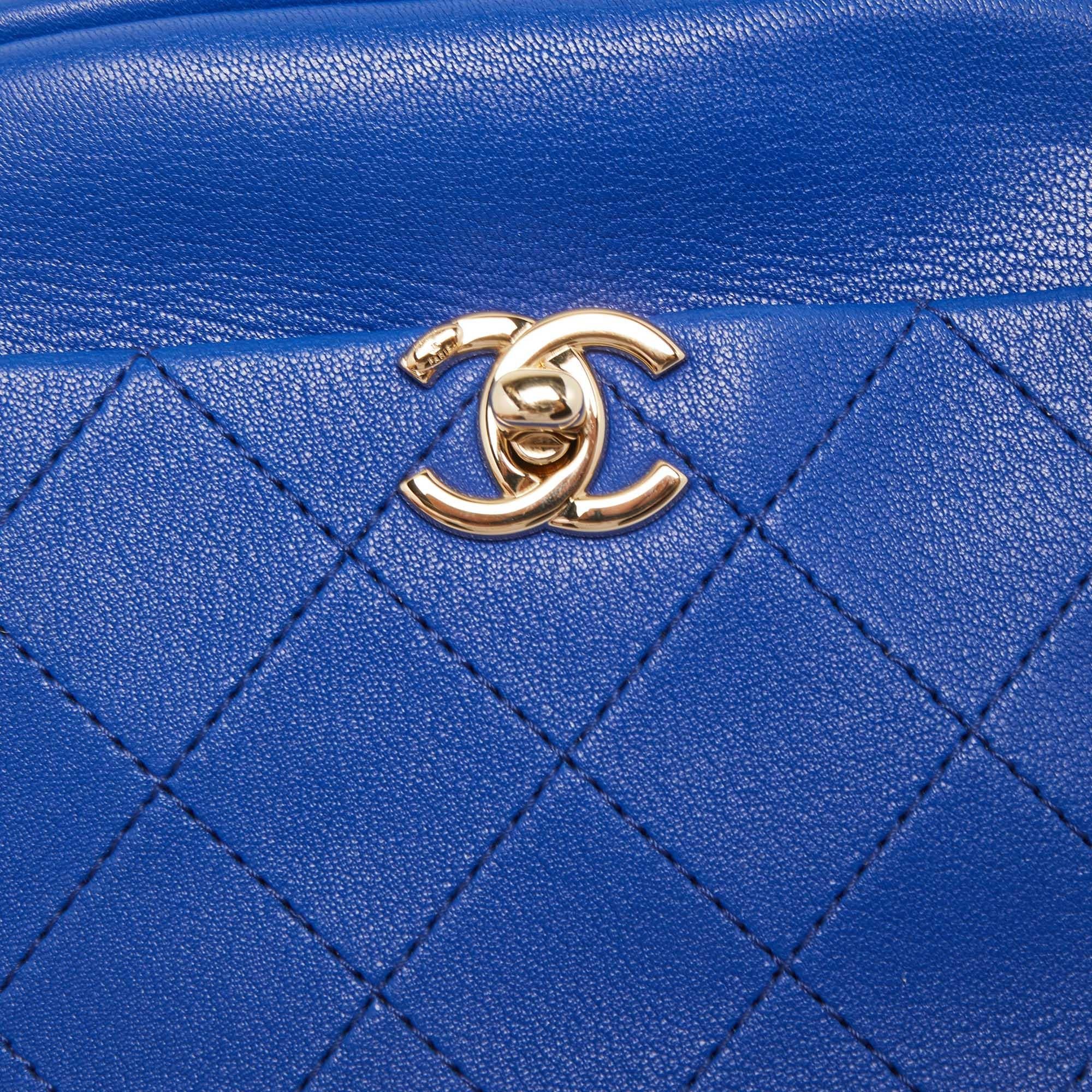 Chanel Blue Quilted Leather Small Casual Trip Camera Crossbody Bag For Sale 6