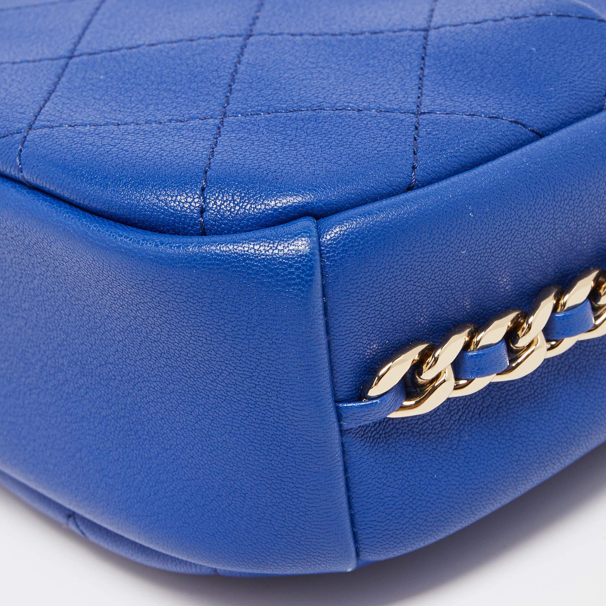 Chanel Blue Quilted Leather Small Casual Trip Camera Crossbody Bag In New Condition In Dubai, Al Qouz 2