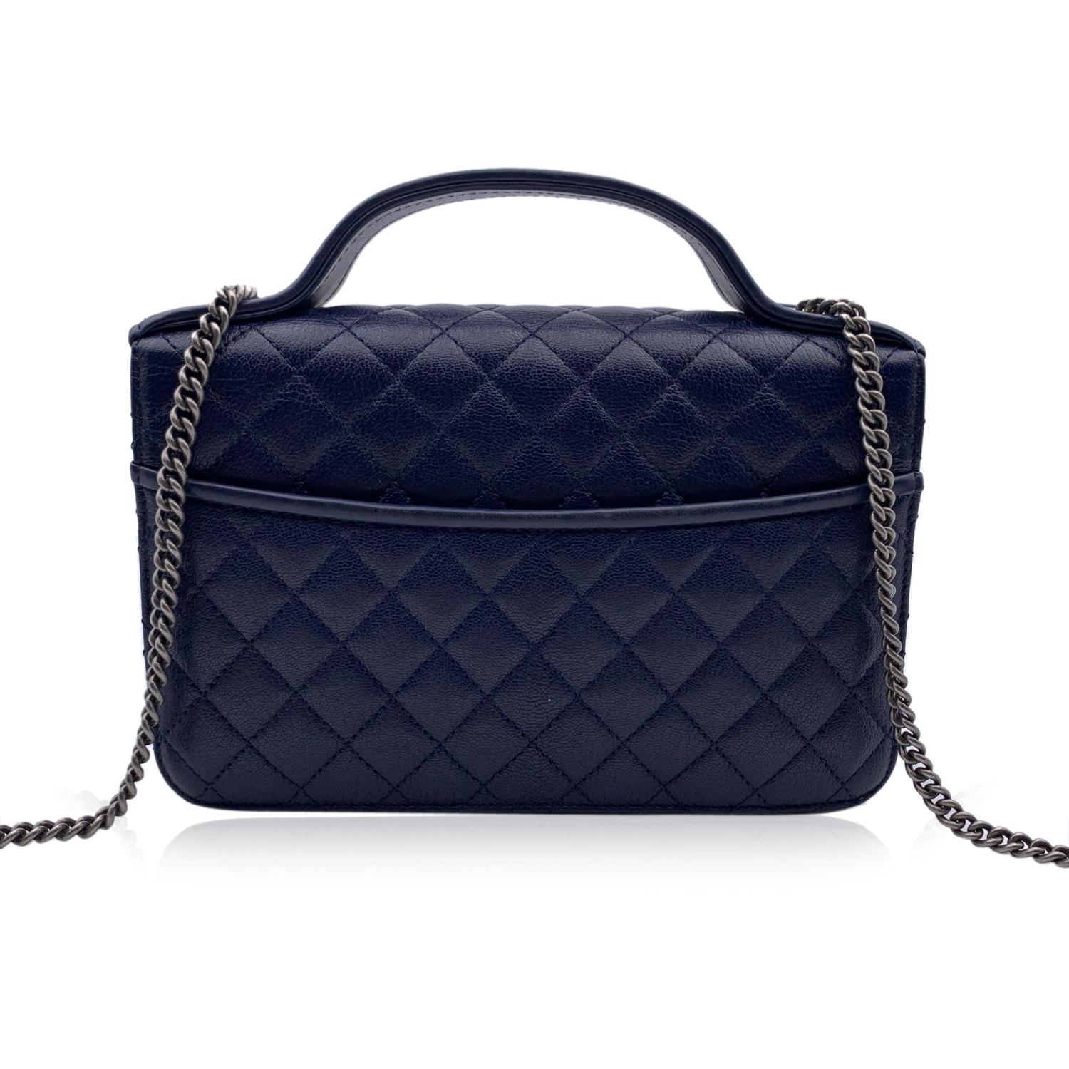 Black Chanel Blue Quilted Leather Small University Crossbody Bag