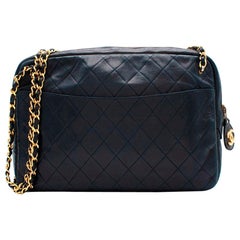 Chanel Blue Quilted Leather Vintage Camera Bag