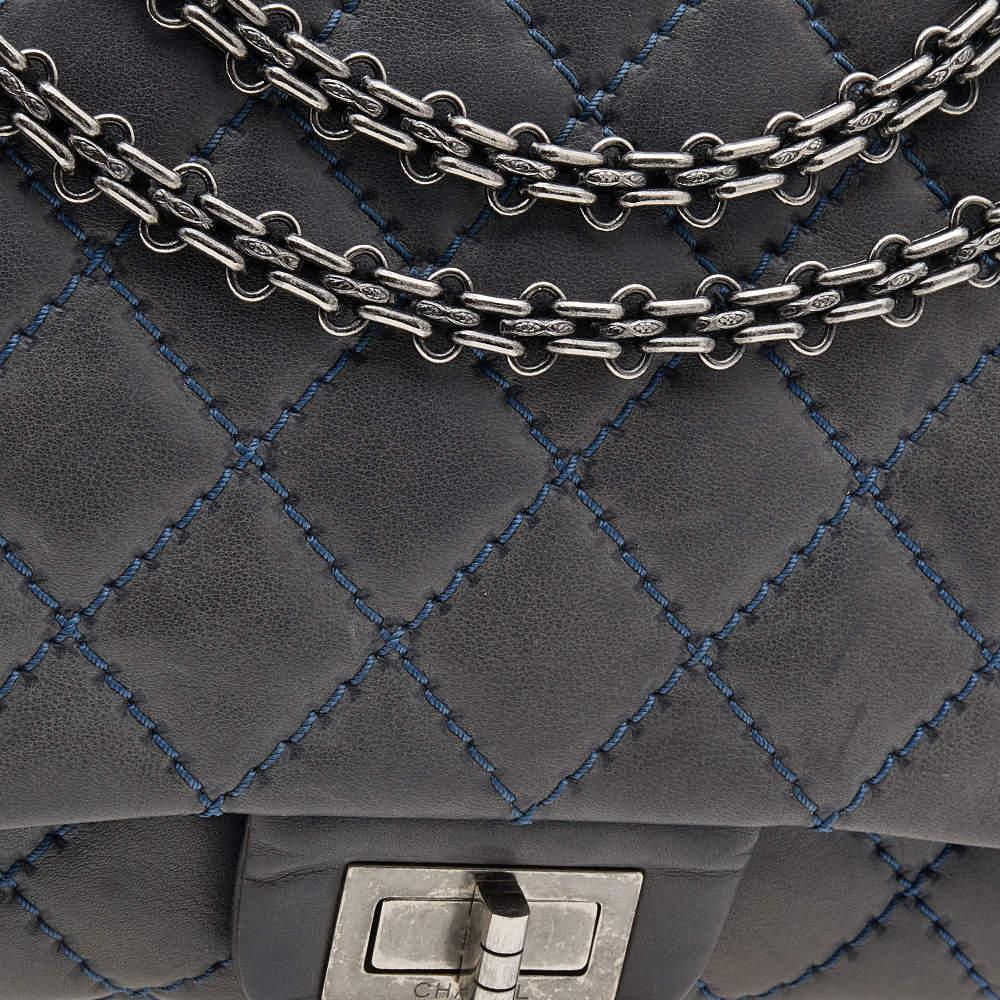 Chanel Blue Quilted Leather Wild Stitch Reissue 2.55 Classic 227 Double Flap Bag 6