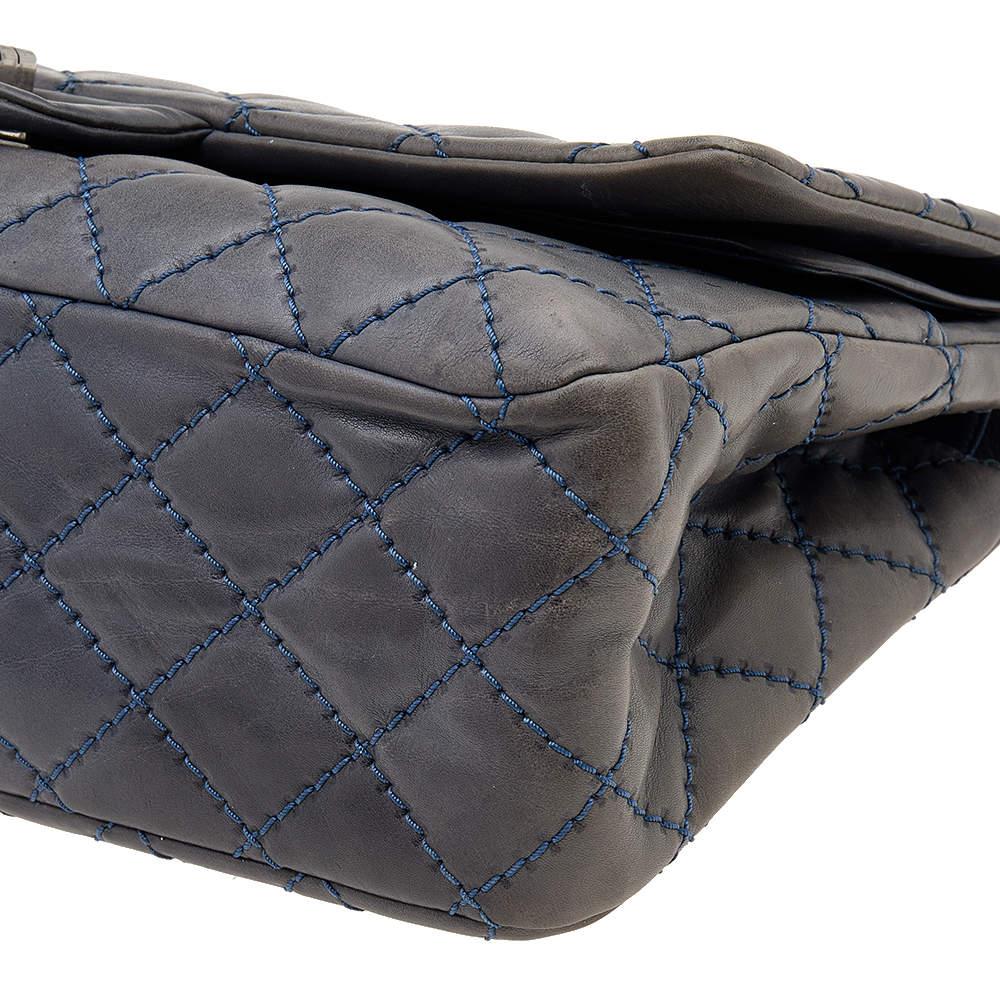Chanel Blue Quilted Leather Wild Stitch Reissue 2.55 Classic 227 Double Flap Bag 9