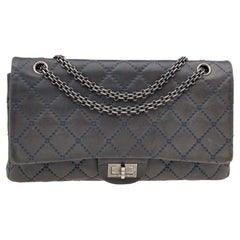 Chanel Blue Quilted Leather Wild Stitch Reissue 2.55 Classic 227 Double Flap Bag