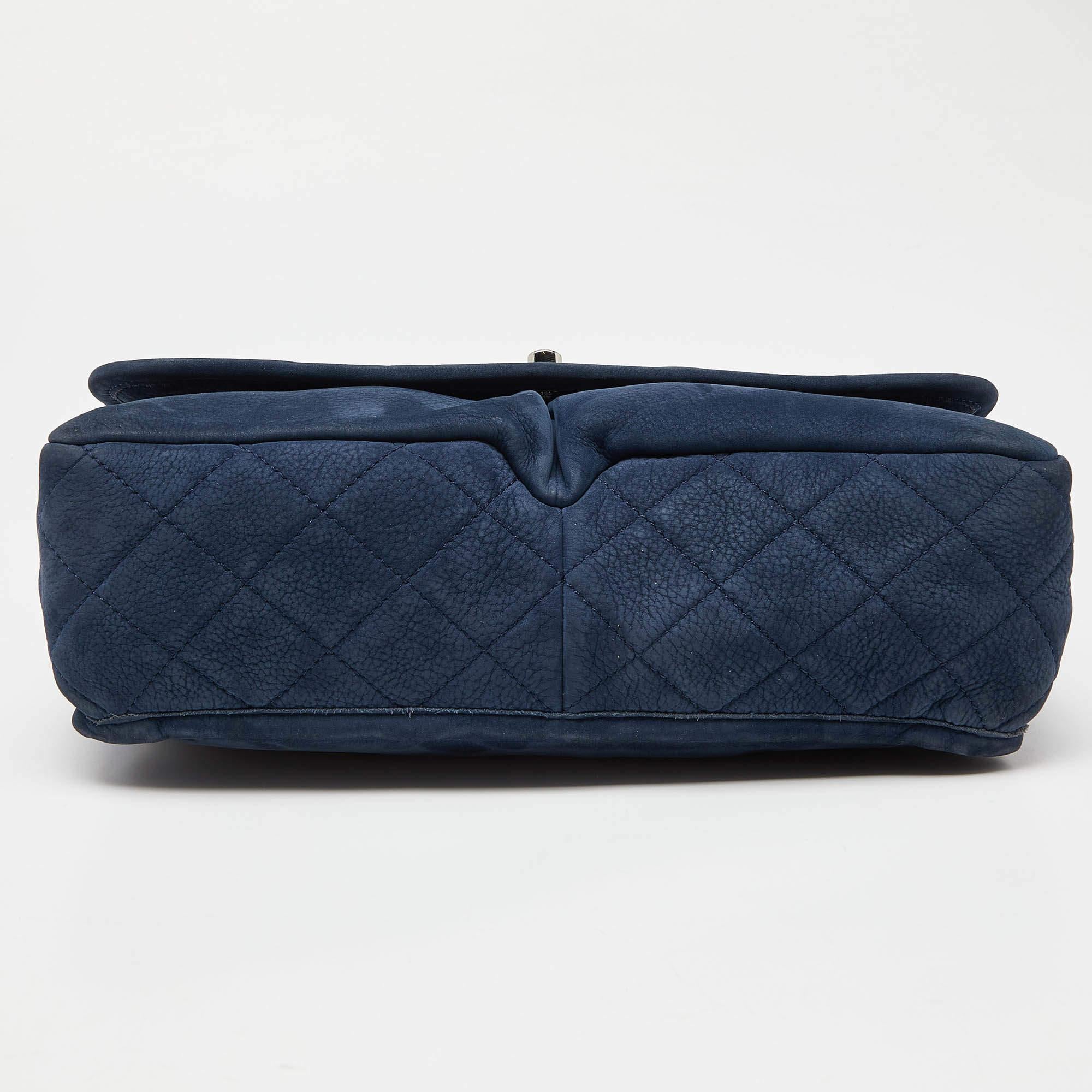 Chanel Blue Quilted Nubuck Leather Large Split Pocket Flap Bag 1