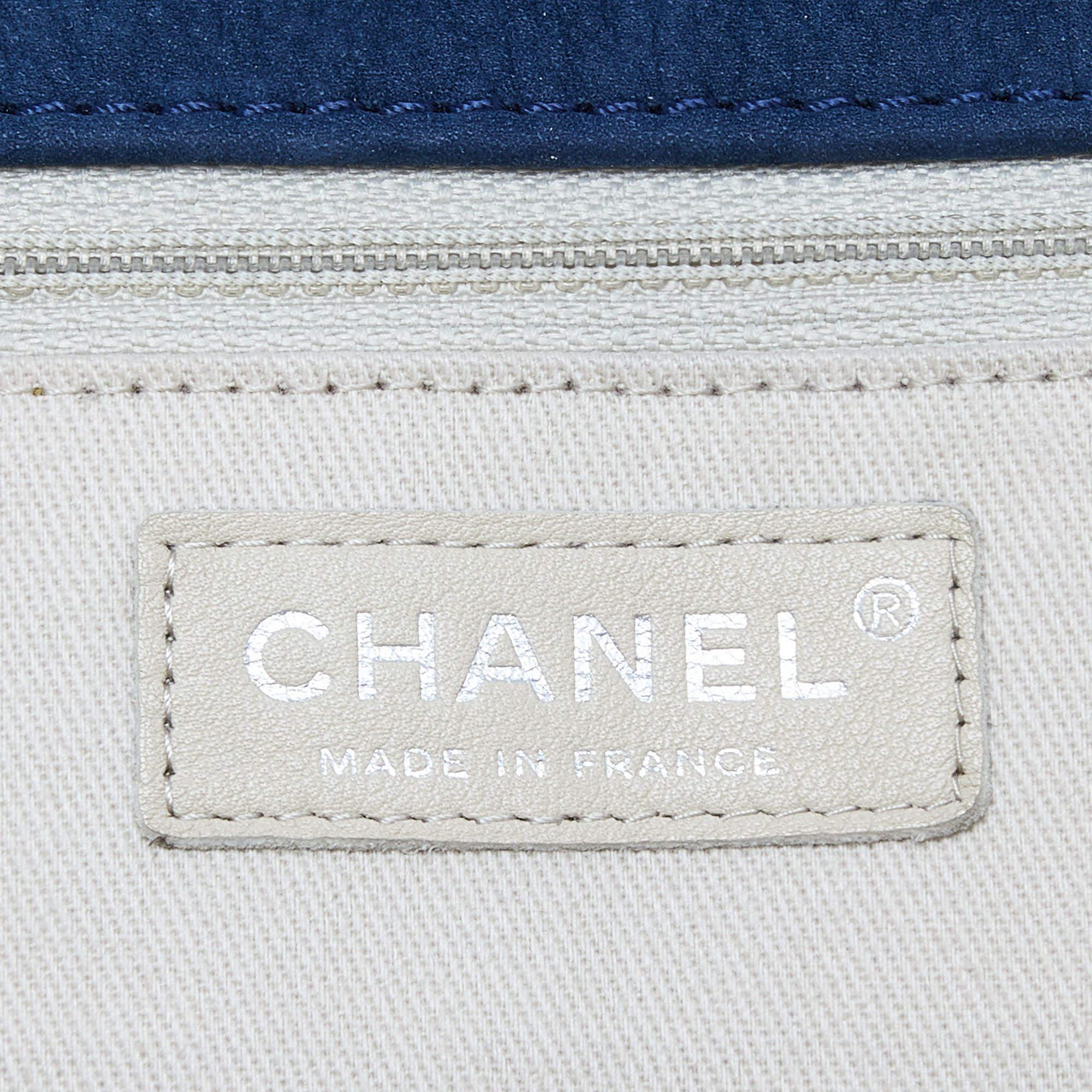 Chanel Blue Quilted Nubuck Leather Large Split Pocket Flap Bag 3