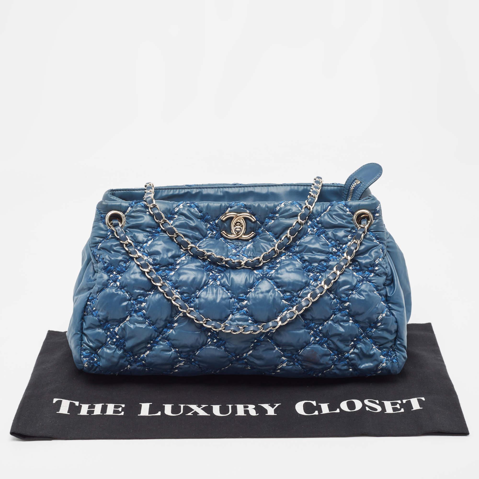 Chanel Blue Quilted Nylon and Tweed Ultra Stitch Bubble Tote 11