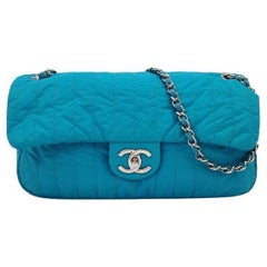 Chanel Blue Quilted Nylon Puffer Jumbo Flap Bag Chain Strap