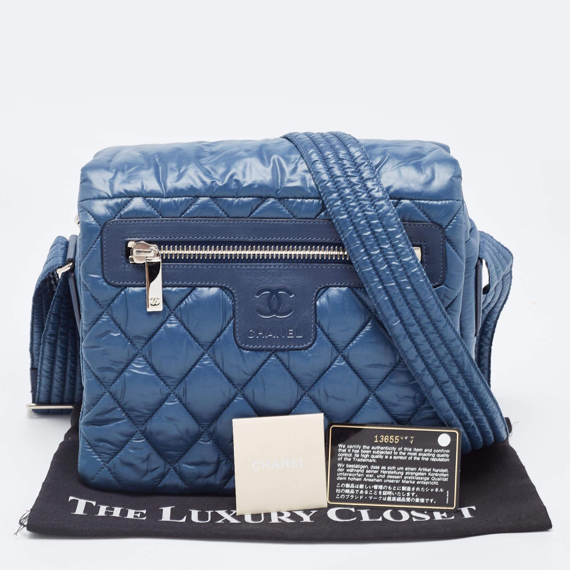 Chanel Blue Quilted Nylon Small Coco Cocoon Messenger Bag For Sale 8
