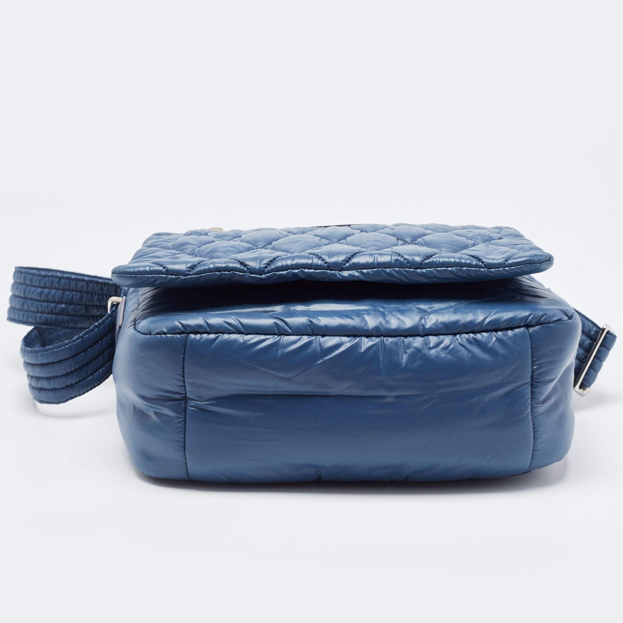 Chanel Blue Quilted Nylon Small Coco Cocoon Messenger Bag For Sale 4