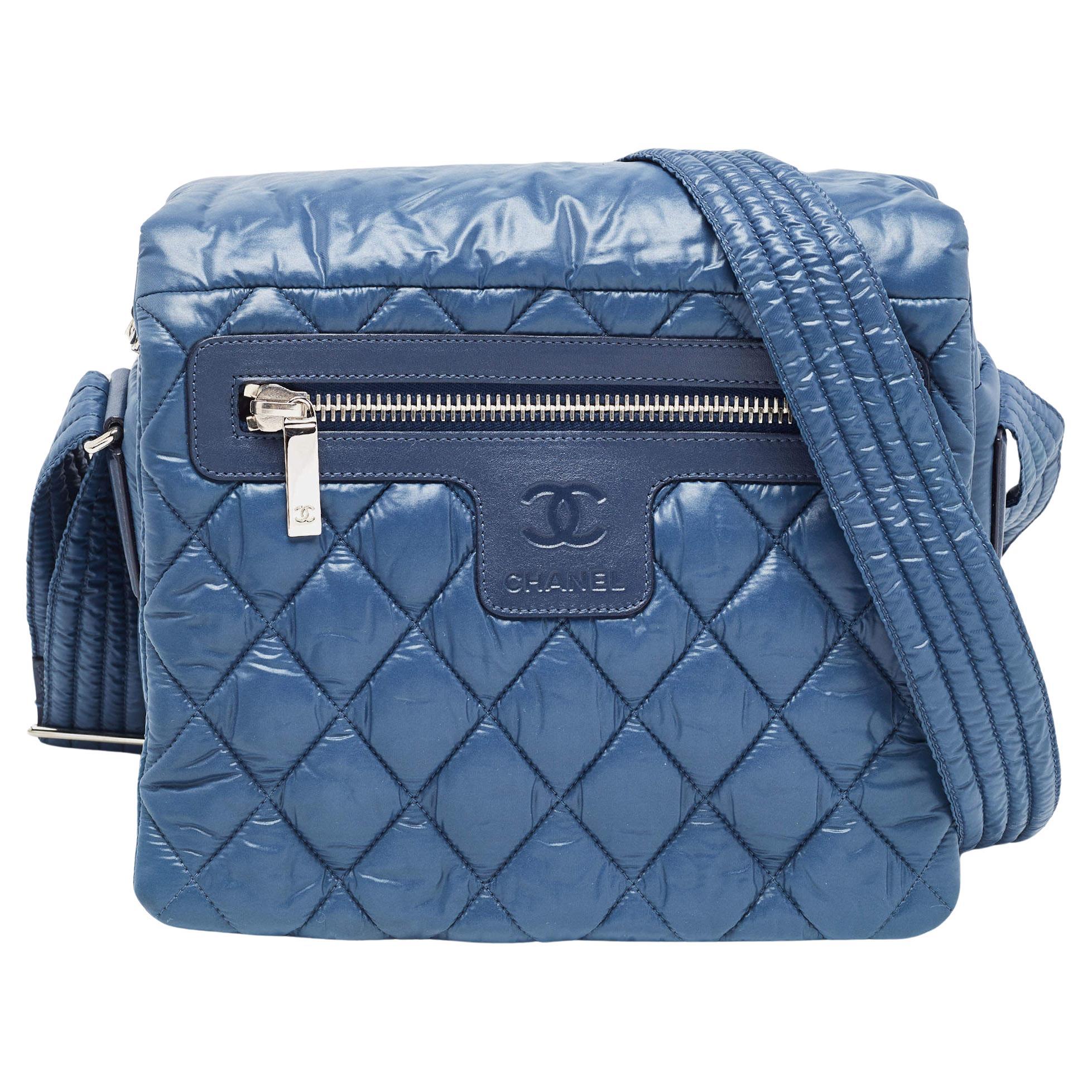 Chanel Blue Quilted Nylon Small Coco Cocoon Messenger Bag For Sale