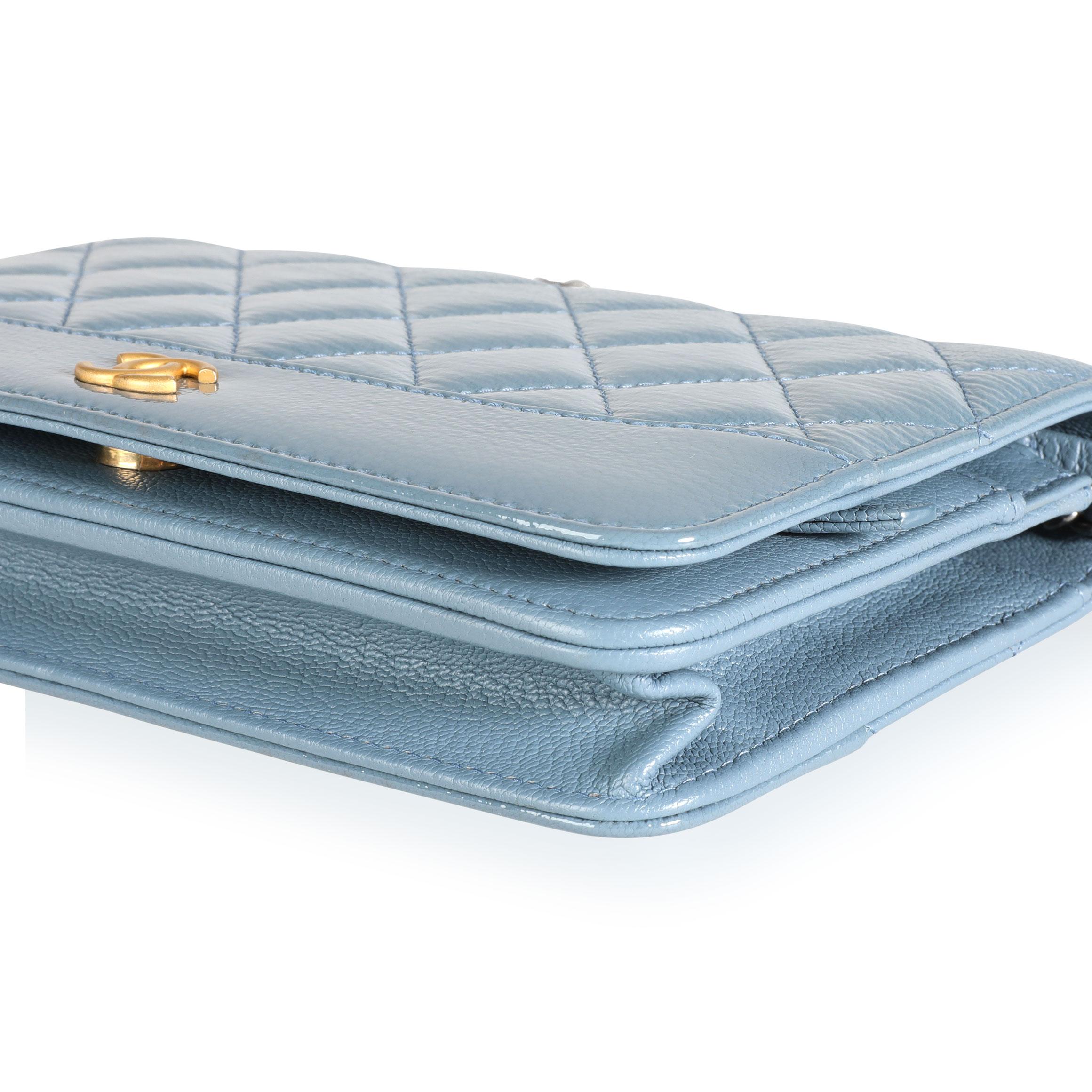 Chanel Blue Quilted Ombré Patent & Aged Calfskin Gabrielle Wallet on Chain In Excellent Condition In New York, NY