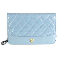Chanel Blue Quilted Ombré Patent & Aged Calfskin Gabrielle Wallet on Chain