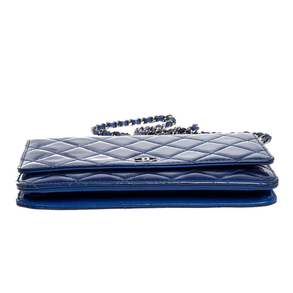 Chanel Blue Quilted Patent Leather Classic Wallet on Chain 1