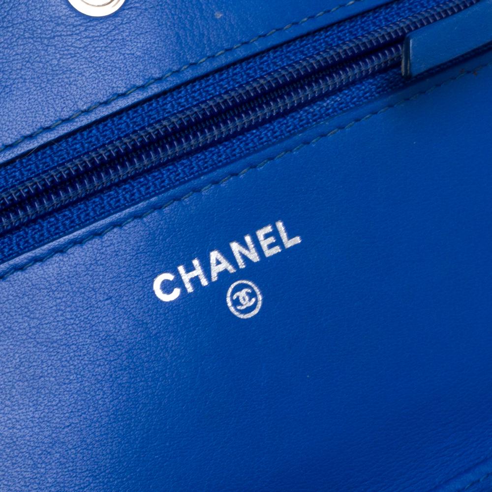 Chanel Blue Quilted Patent Leather Classic Wallet on Chain 3