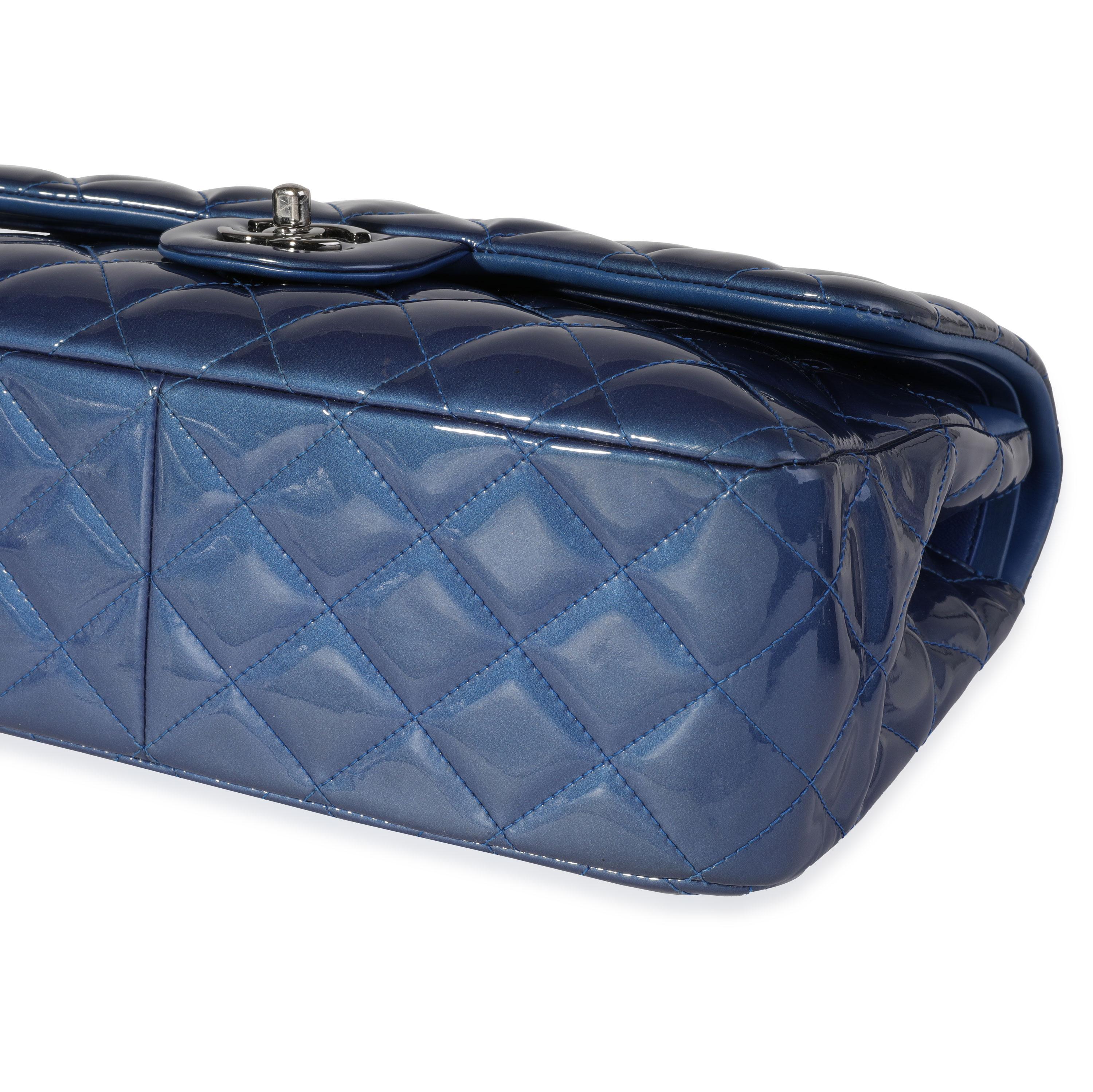 Chanel Blue Quilted Patent Leather Jumbo Classic Double Flap Bag 1