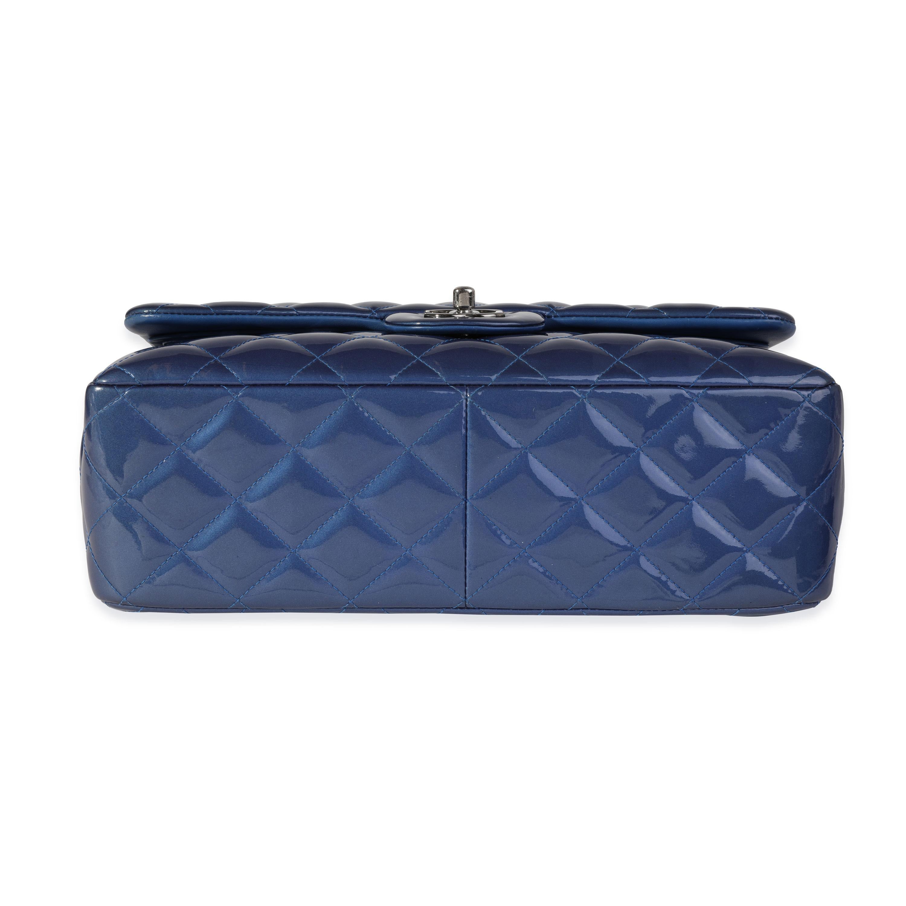 Chanel Blue Quilted Patent Leather Jumbo Classic Double Flap Bag 2