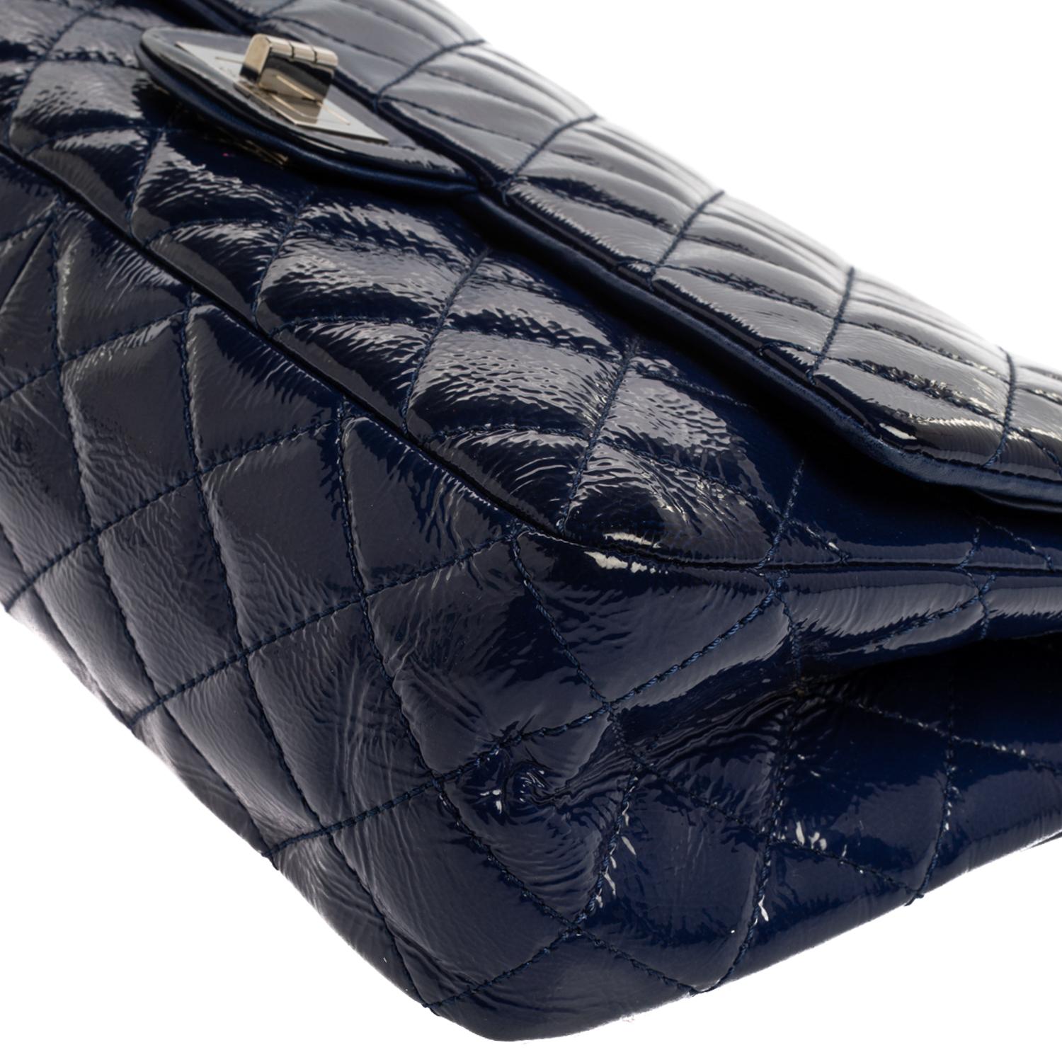 Chanel Blue Quilted Patent Leather Jumbo Reissue 2.55 Classic 227 Flap Bag 11