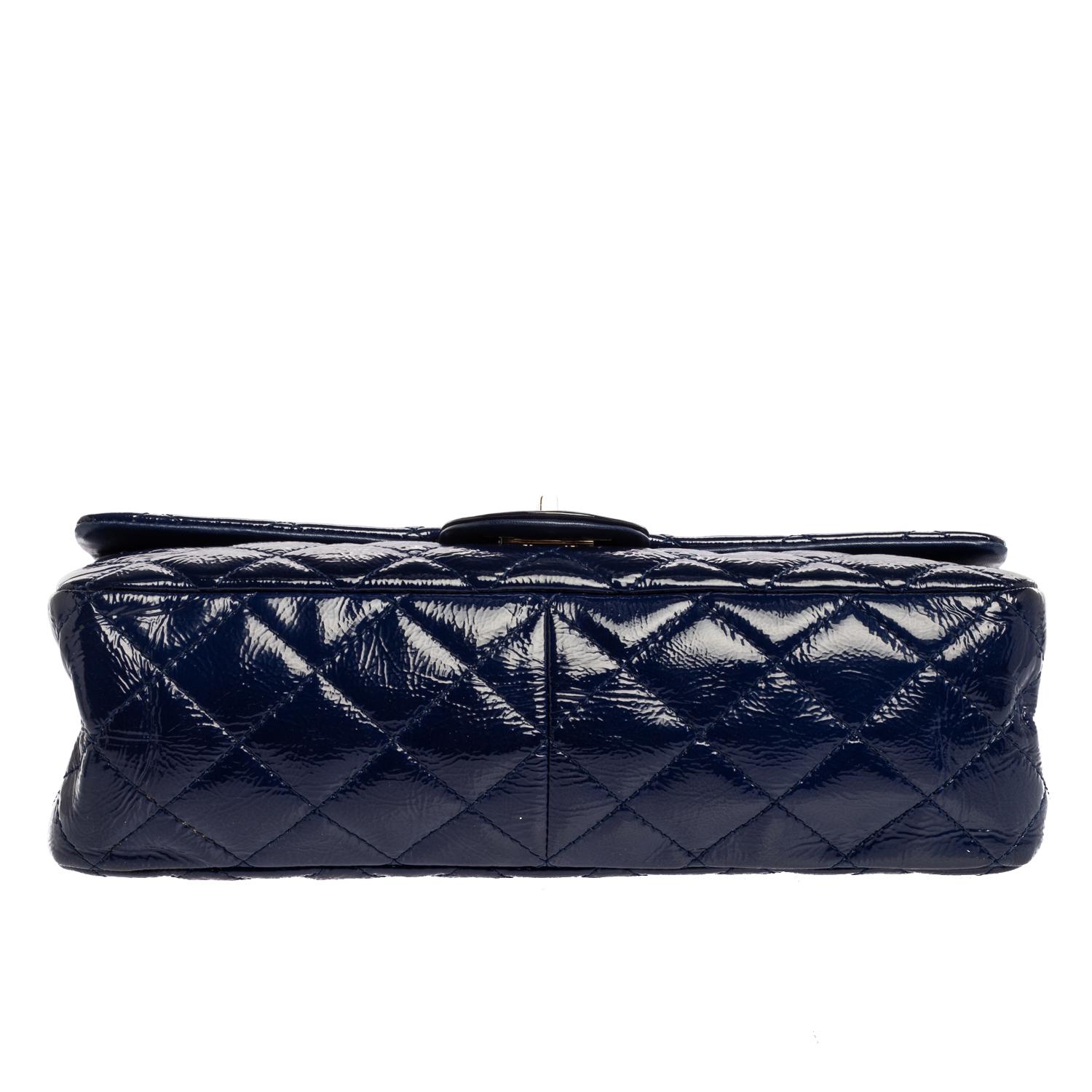 Women's Chanel Blue Quilted Patent Leather Jumbo Reissue 2.55 Classic 227 Flap Bag