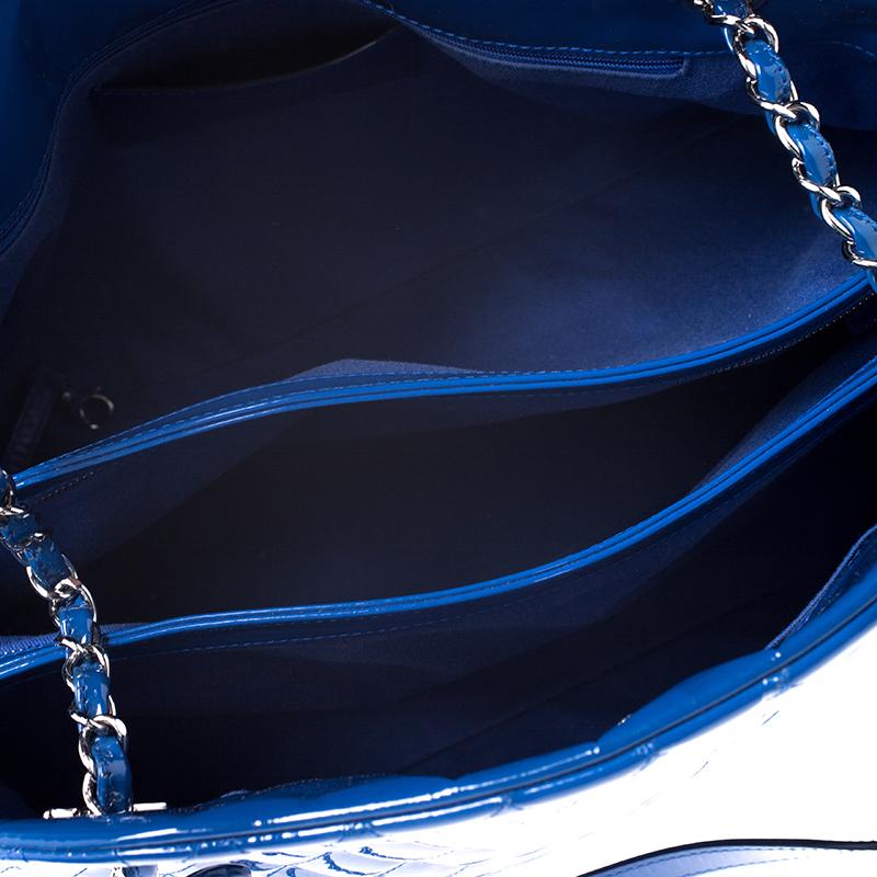 Chanel Blue Quilted Patent Leather Large Just Mademoiselle Bowler Bag 6