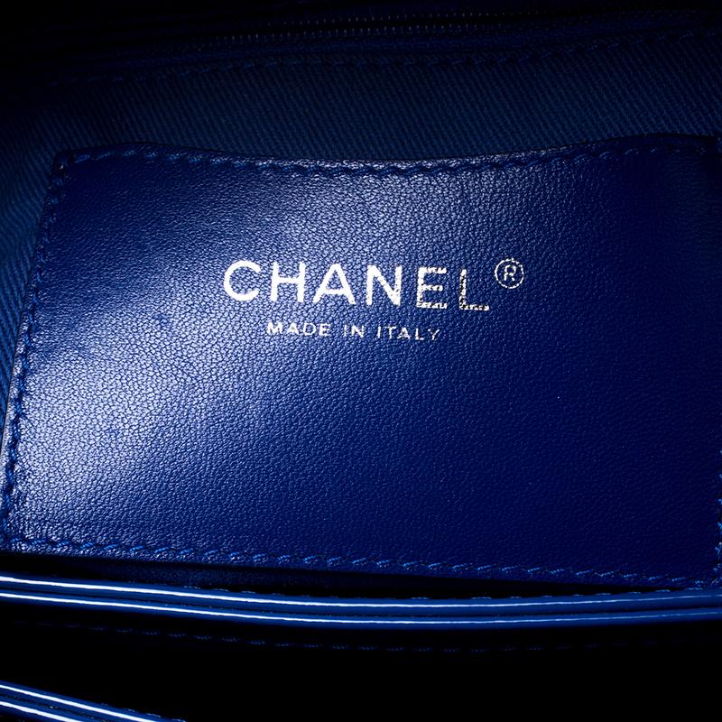 Chanel Blue Quilted Patent Leather Large Just Mademoiselle Bowler Bag 7