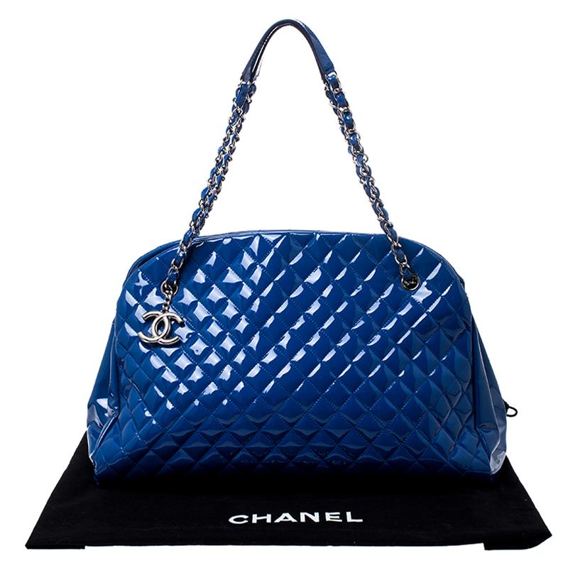 Chanel Blue Quilted Patent Leather Large Just Mademoiselle Bowler Bag 1