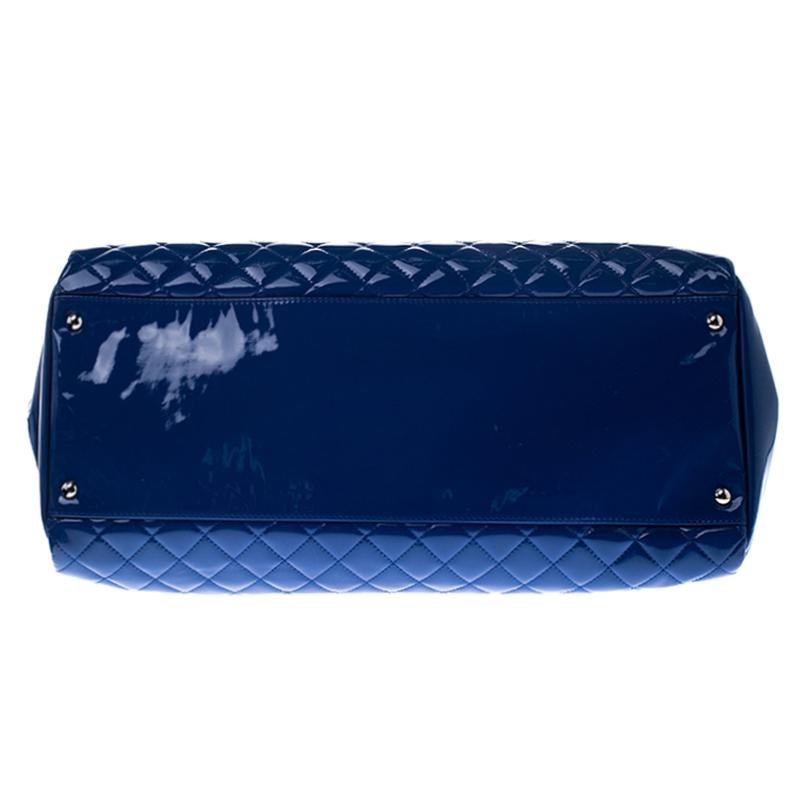 Chanel Blue Quilted Patent Leather Large Just Mademoiselle Bowler Bag 2