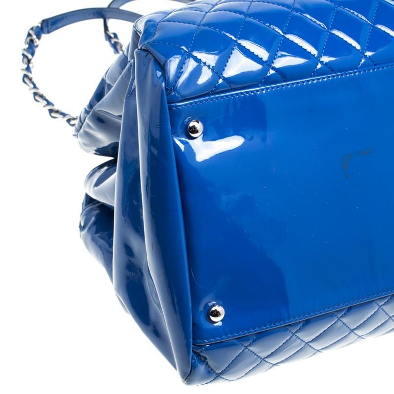 Chanel Blue Quilted Patent Leather Large Just Mademoiselle Bowling