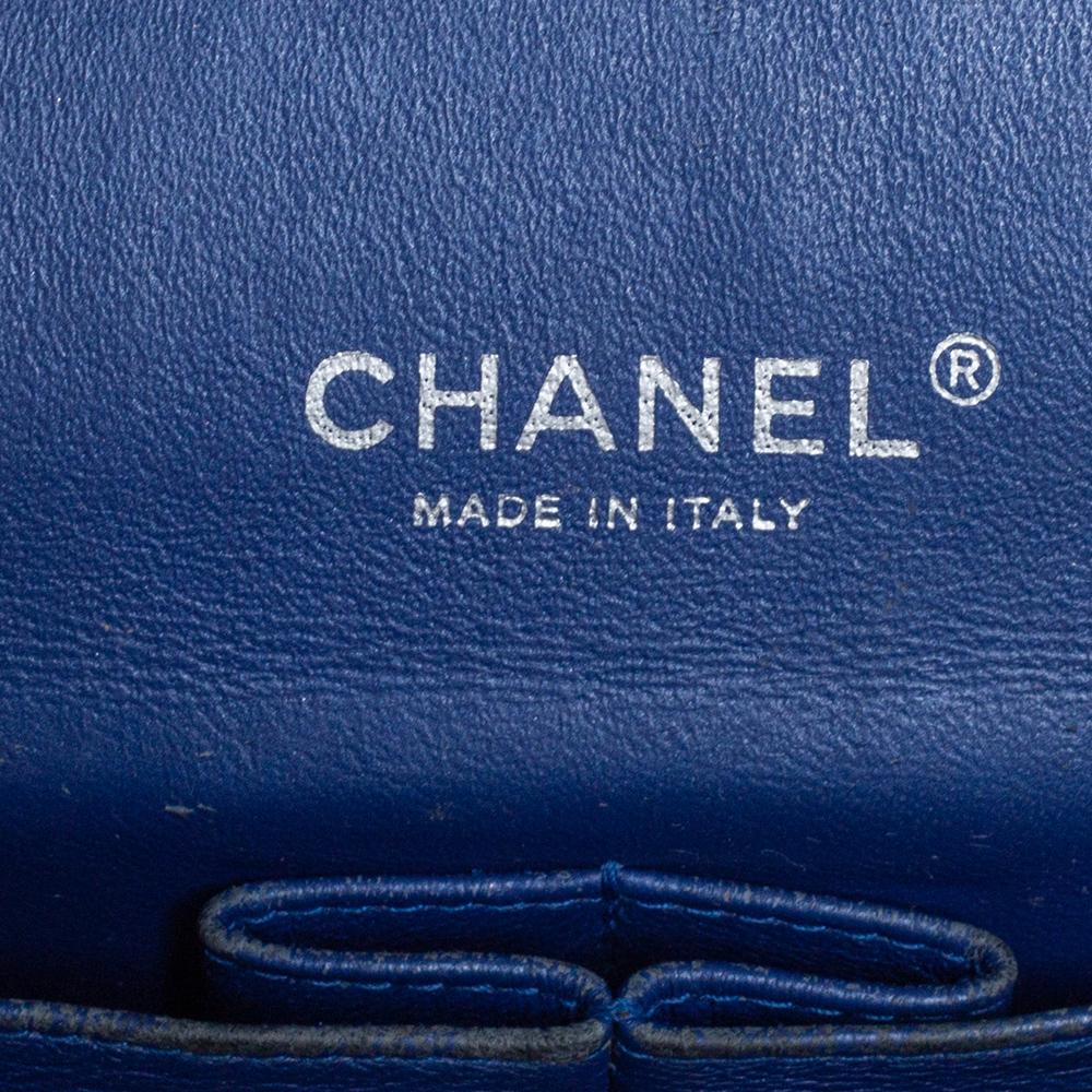 Chanel Blue Quilted Patent Leather Maxi Classic Double Flap Bag 5
