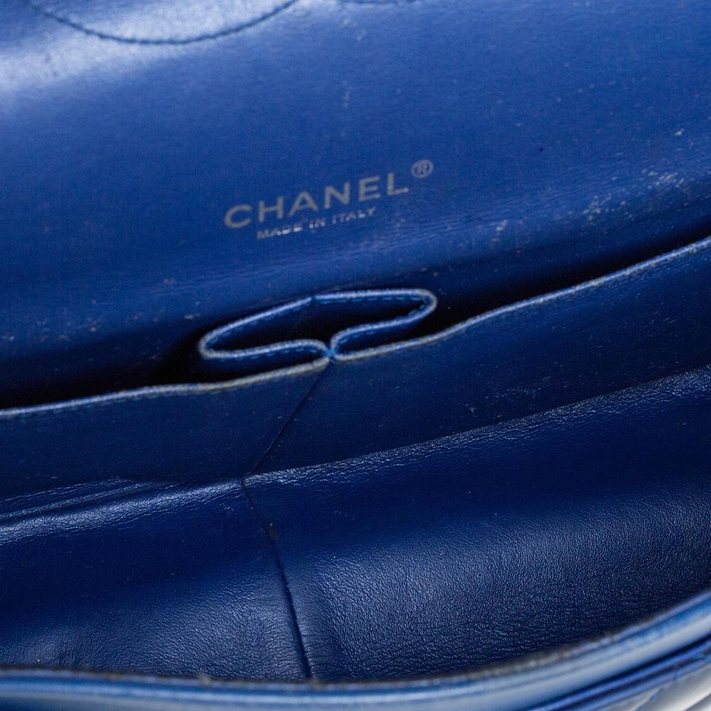 Chanel Blue Quilted Patent Leather Maxi Classic Double Flap Bag 4