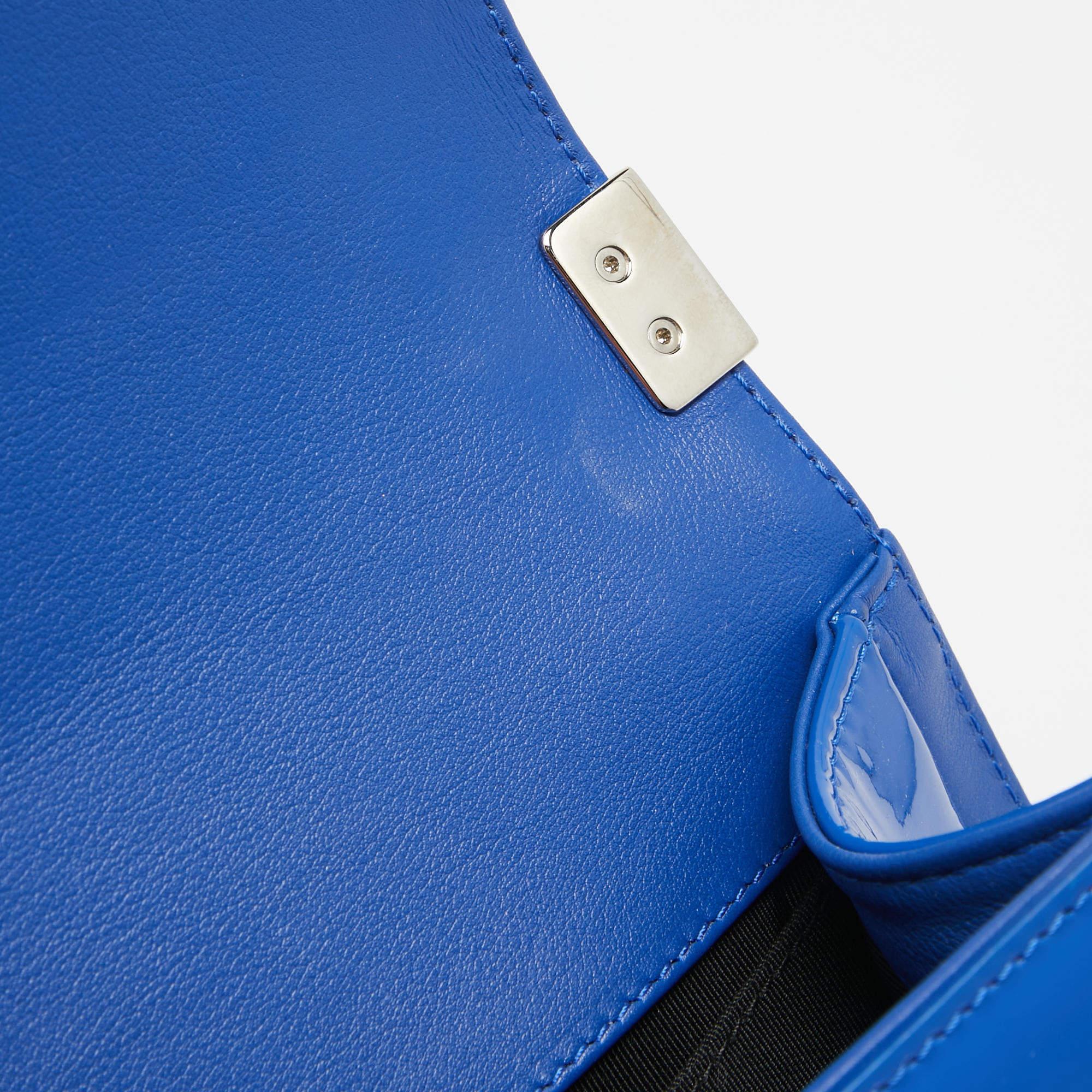 Chanel Blue Quilted Patent Leather Medium Boy Flap Bag 8