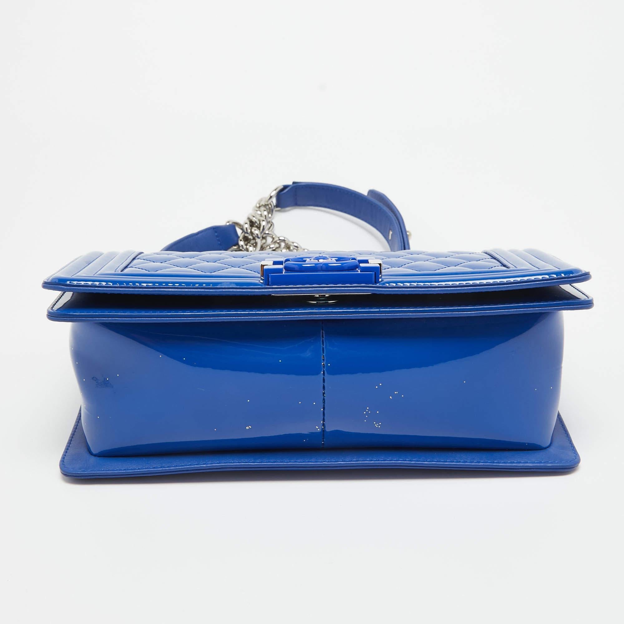 Chanel Blue Quilted Patent Leather Medium Boy Flap Bag 1
