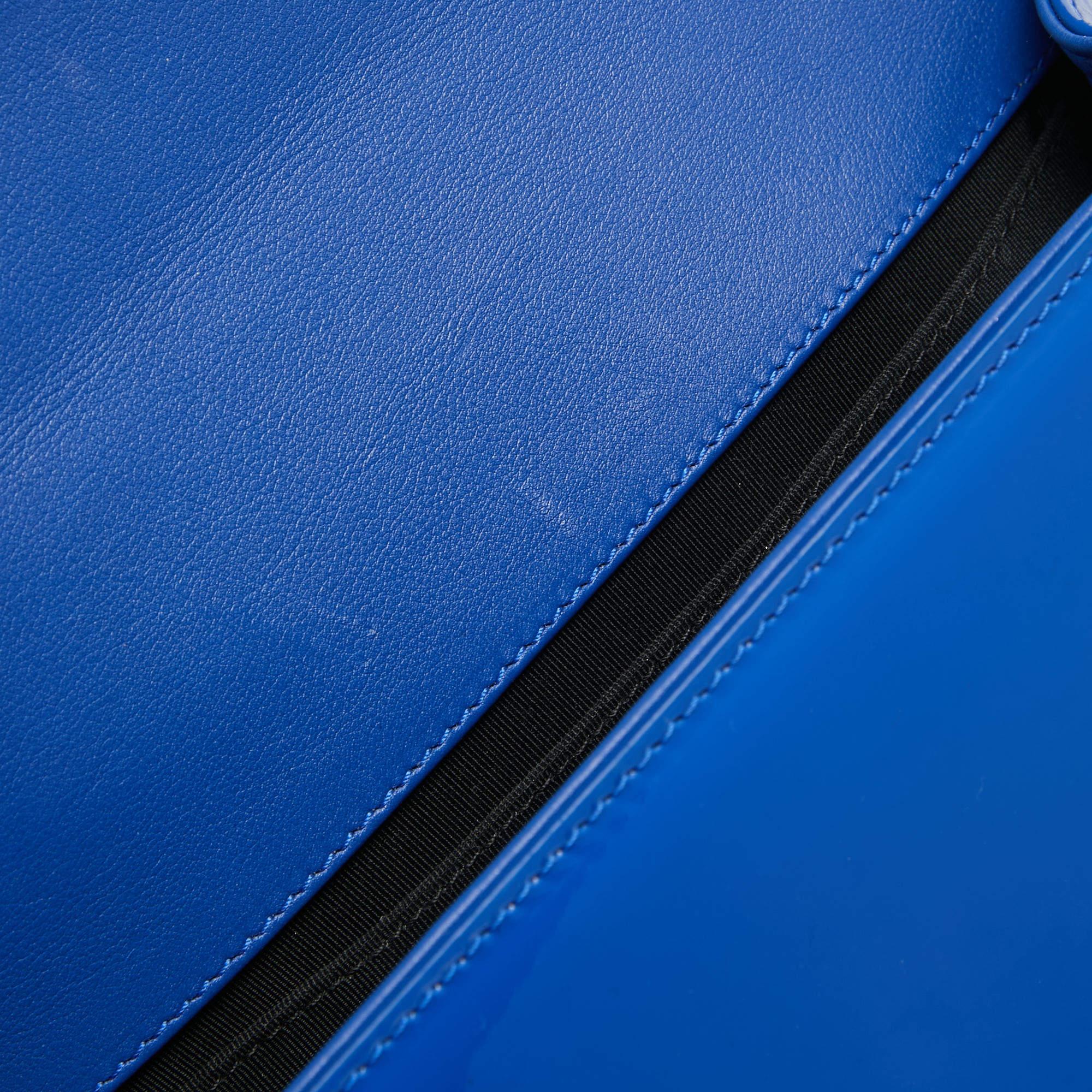 Chanel Blue Quilted Patent Leather Medium Boy Flap Bag 3