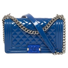 Chanel Blue Quilted Patent Leather Medium Plexiglass Boy Flap Bag
