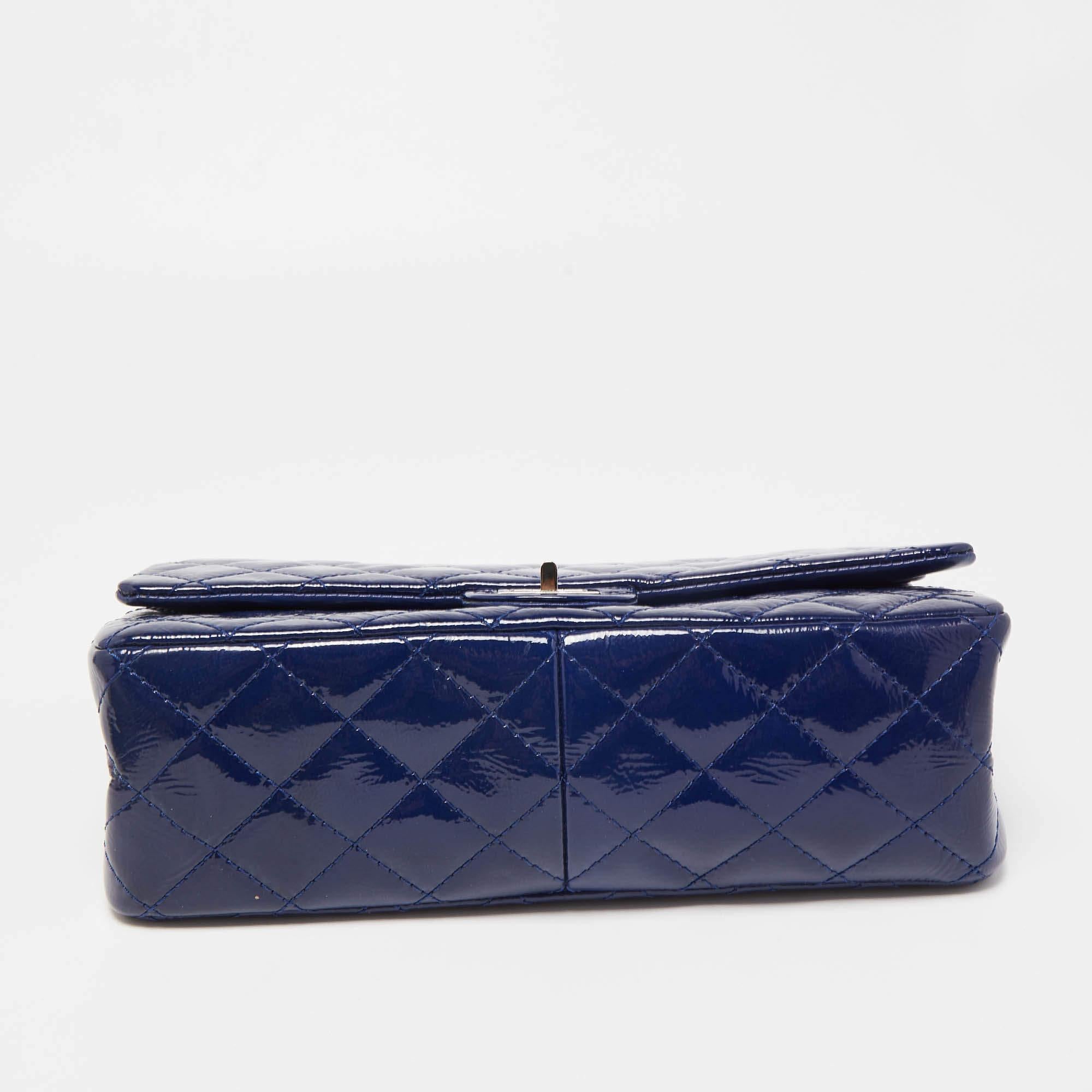 Chanel Blue Quilted Patent Leather Reissue 2.55 Classic 226 Flap Bag For Sale 12