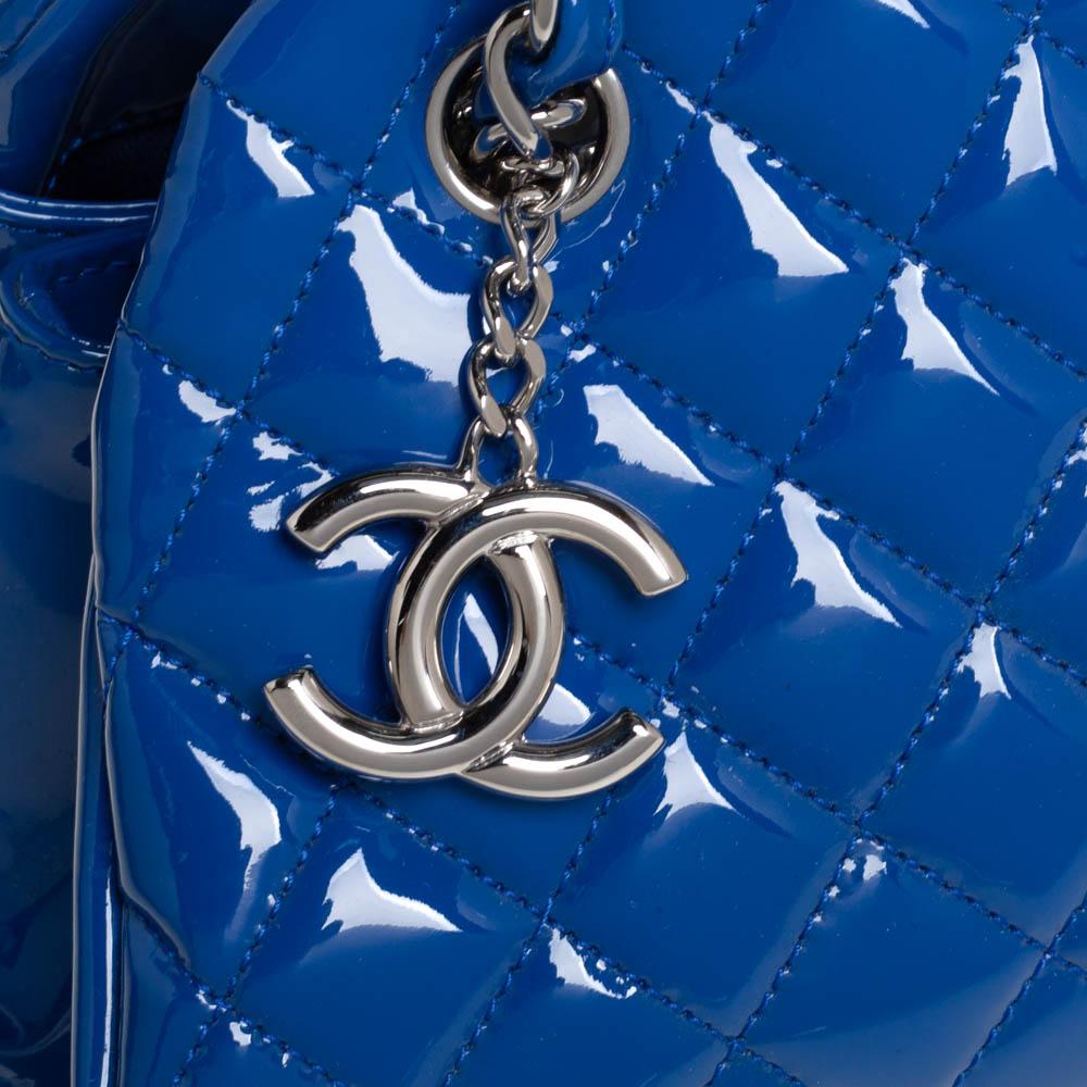 Chanel Blue Quilted Patent Medium Just Mademoiselle Bowling Bag 6