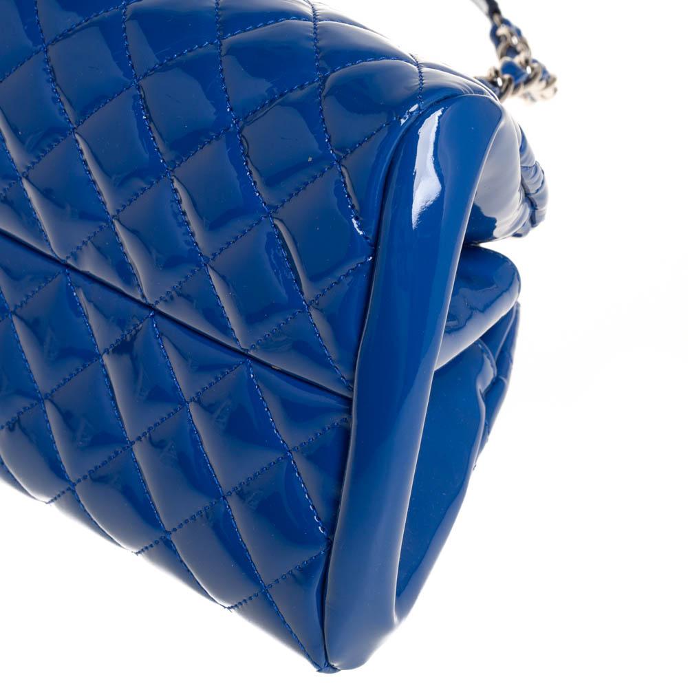 Chanel Blue Quilted Patent Medium Just Mademoiselle Bowling Bag 7