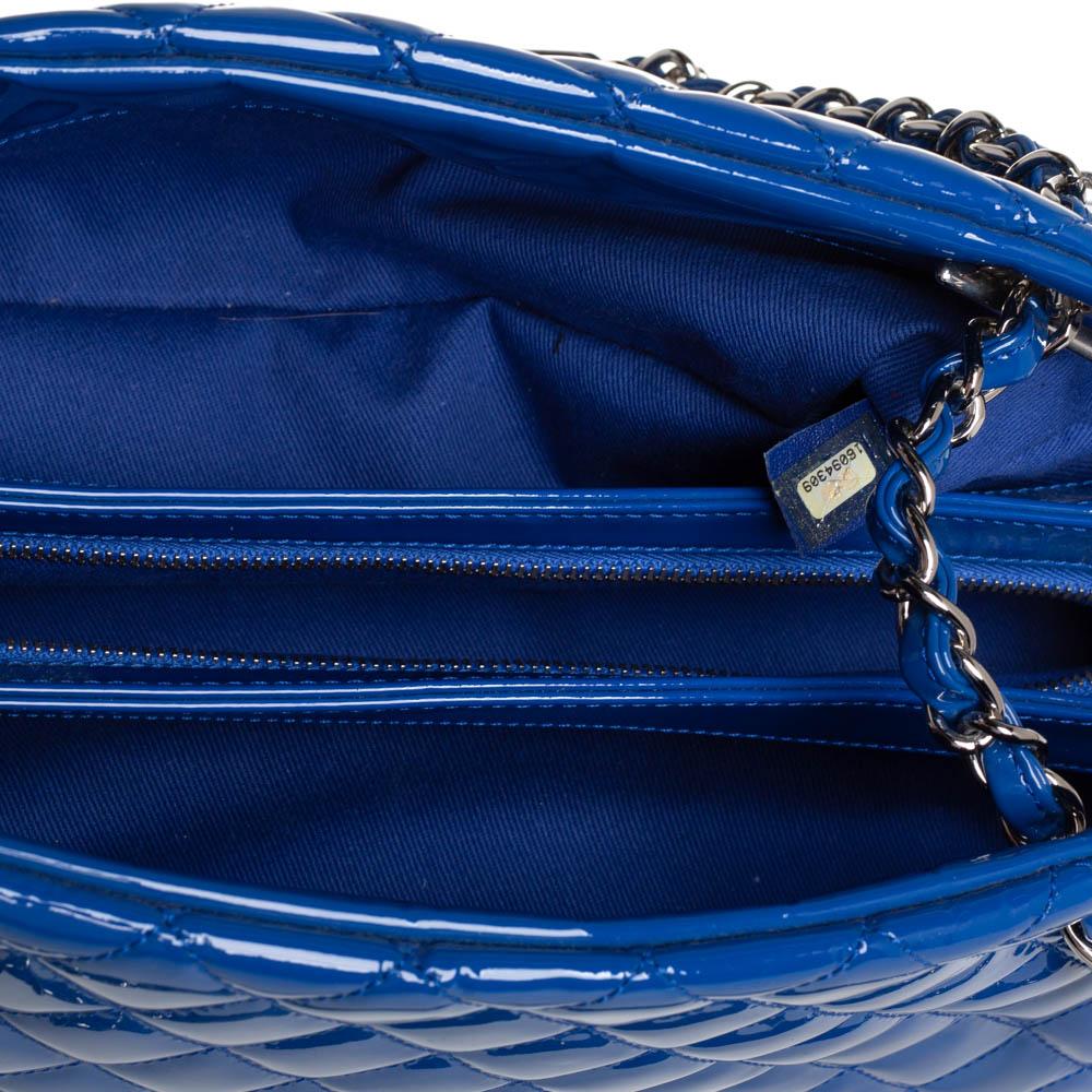 Chanel Blue Quilted Patent Medium Just Mademoiselle Bowling Bag 8