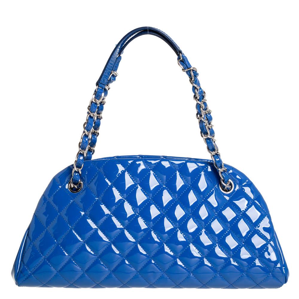 Women's Chanel Blue Quilted Patent Medium Just Mademoiselle Bowling Bag