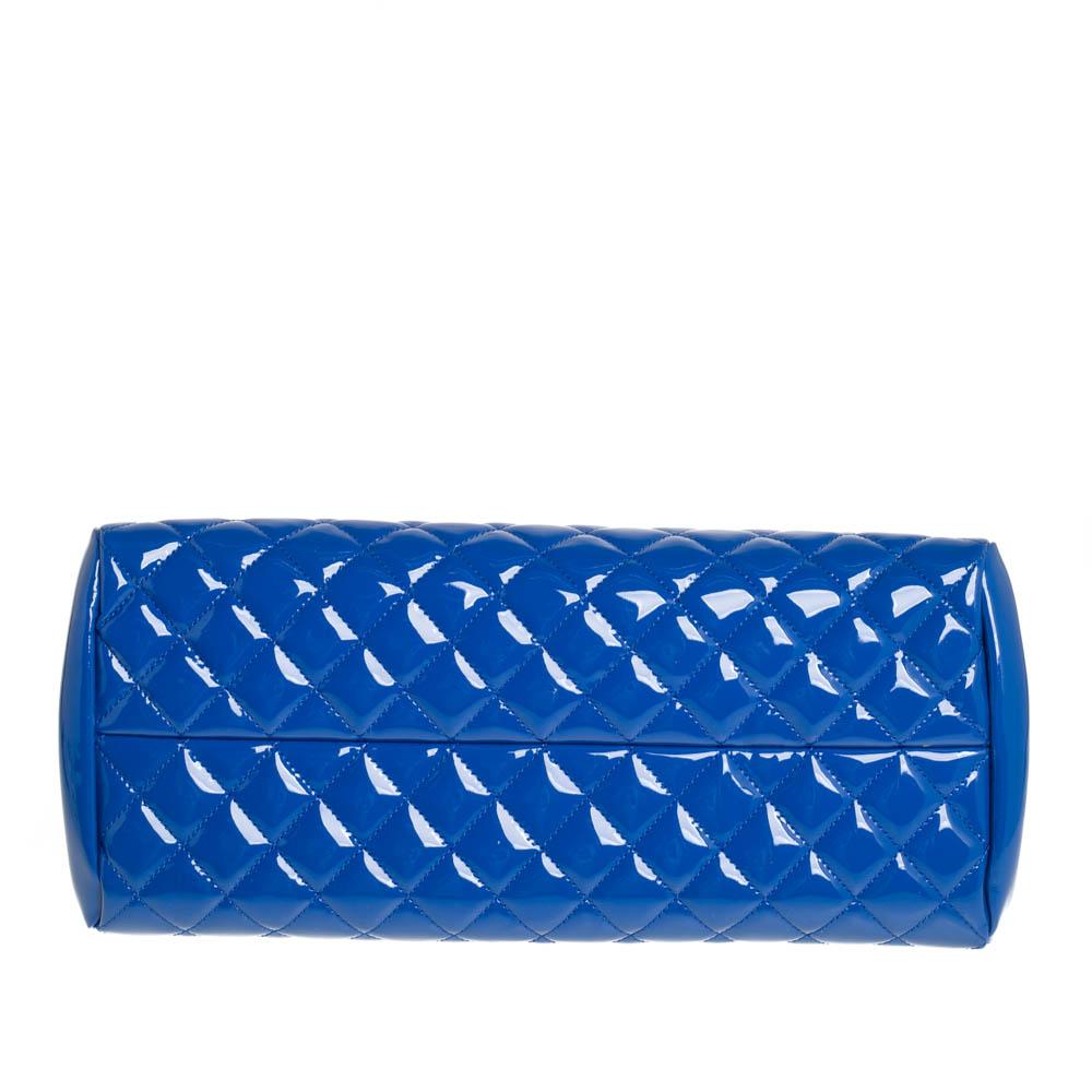 Chanel Blue Quilted Patent Medium Just Mademoiselle Bowling Bag 1